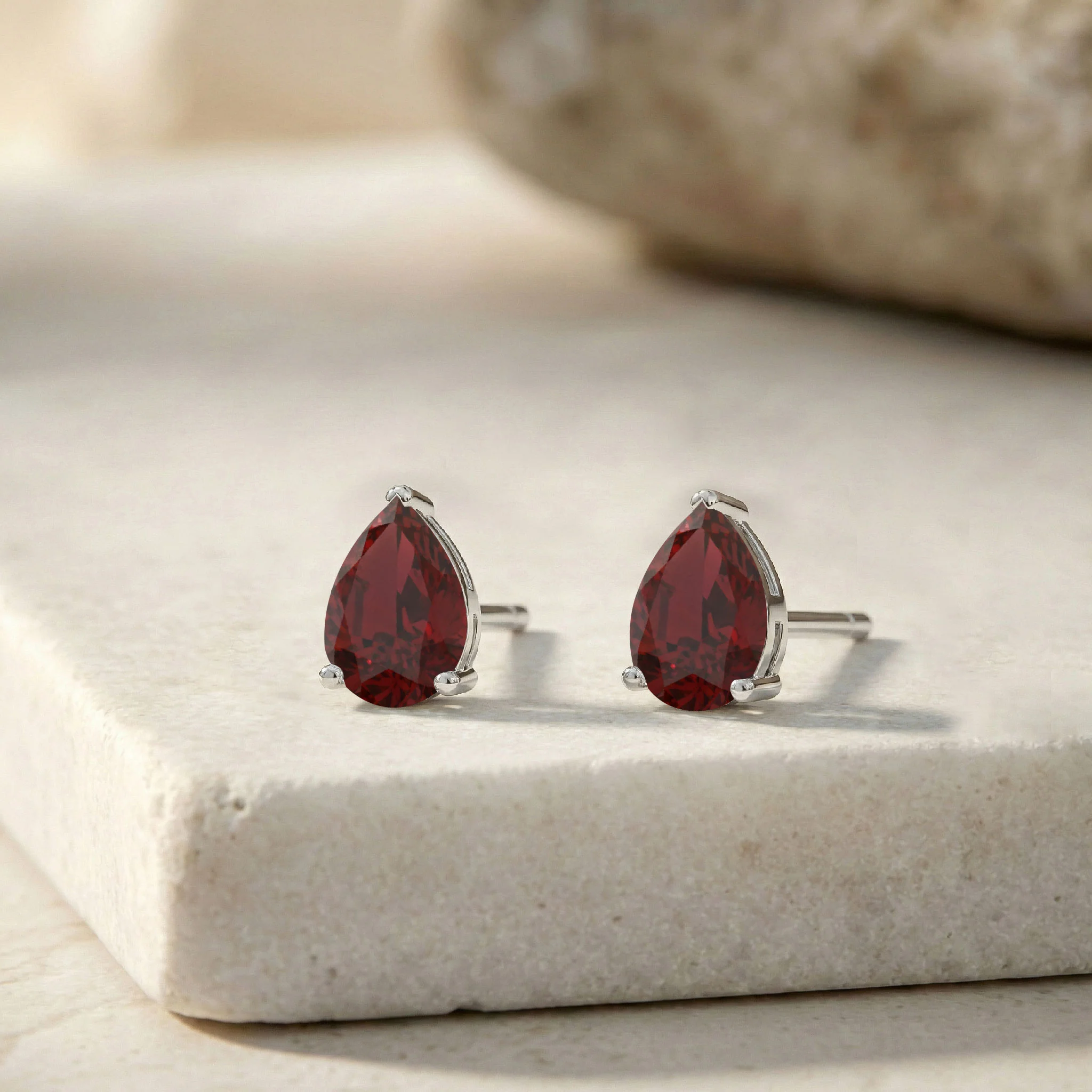 Garnet Pear Solitaire Stud Earring in 925 Sterling Silver 10X8 MM 5.35ct - Image 3