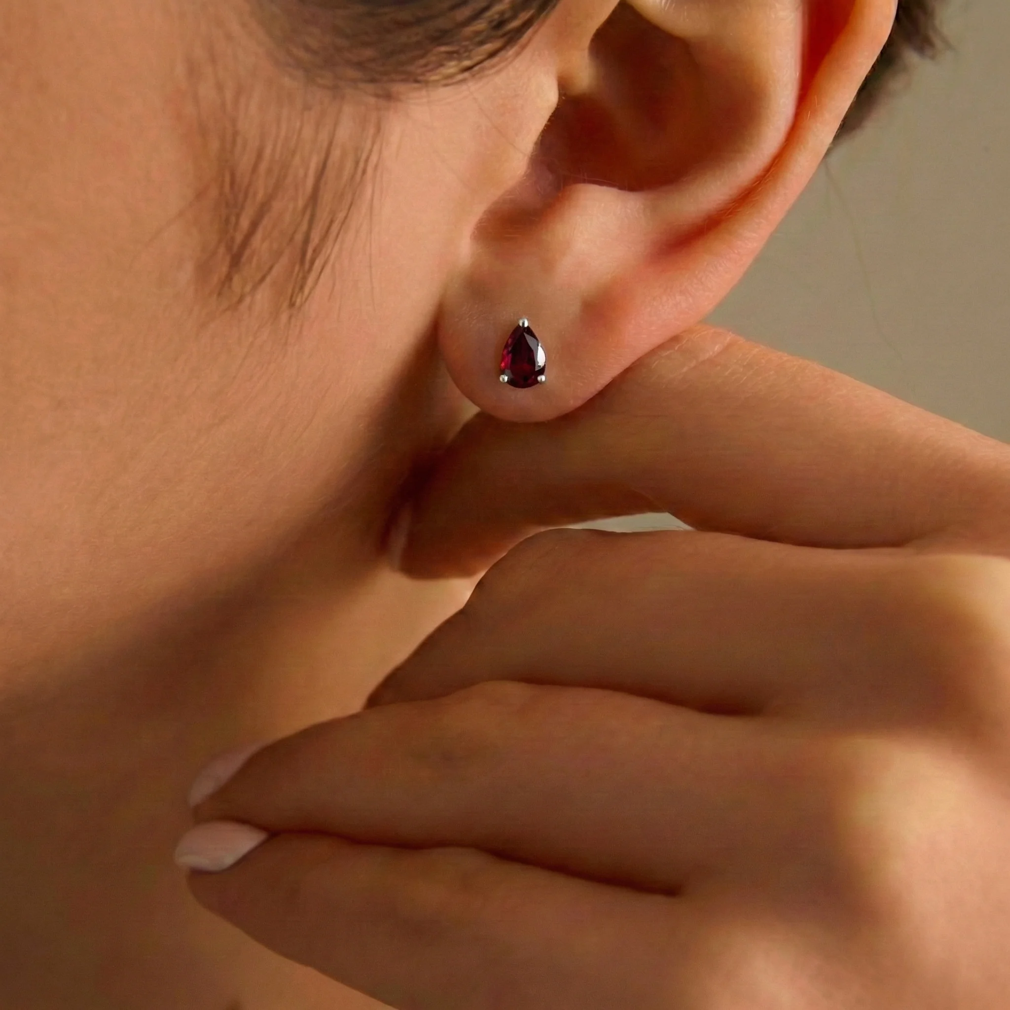 Garnet Pear Solitaire Stud Earring in 925 Sterling Silver 10X8 MM 5.35ct - Image 7