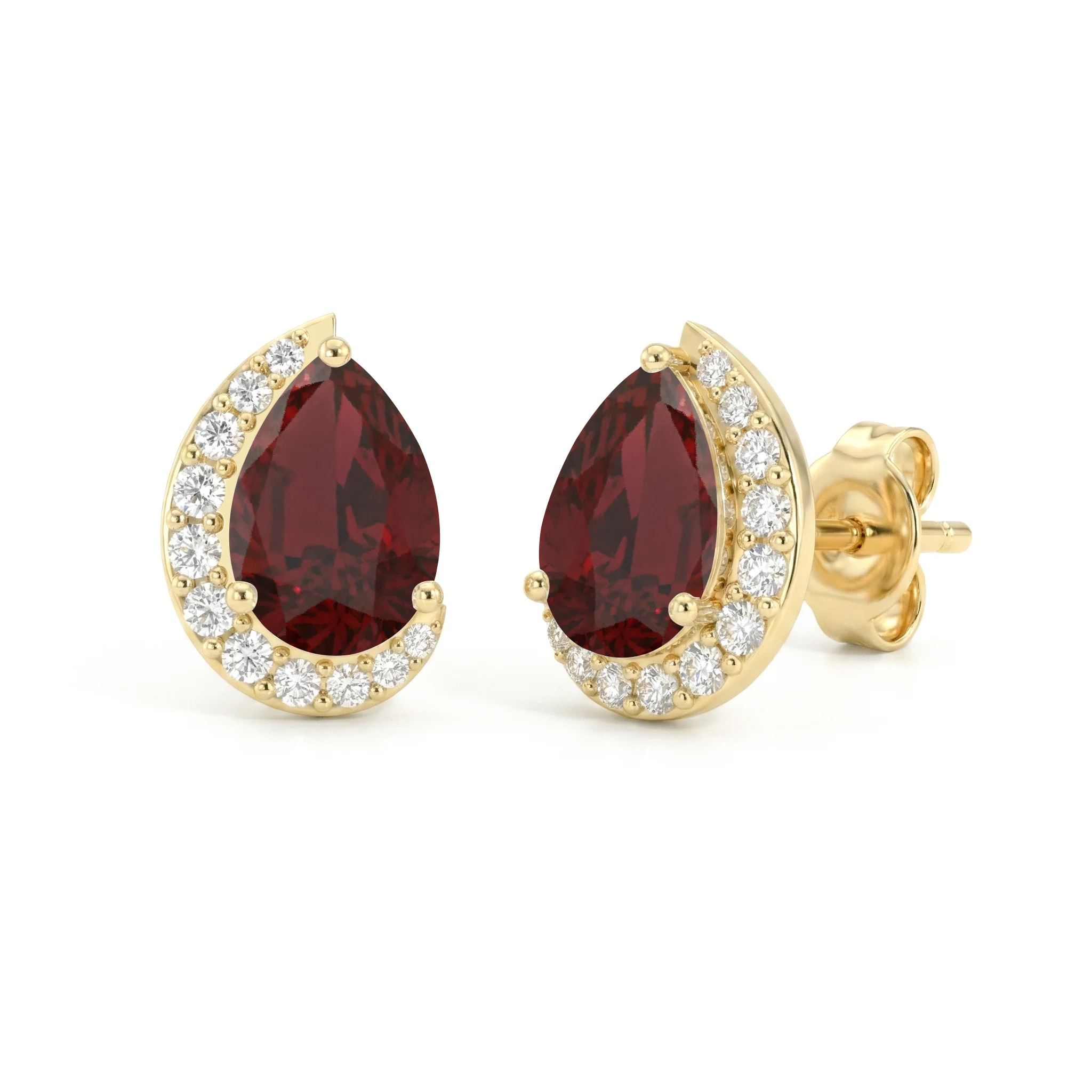 Garnet Pear Halo Stud Earrings in 925 Sterling Silver 1ct - Image 2