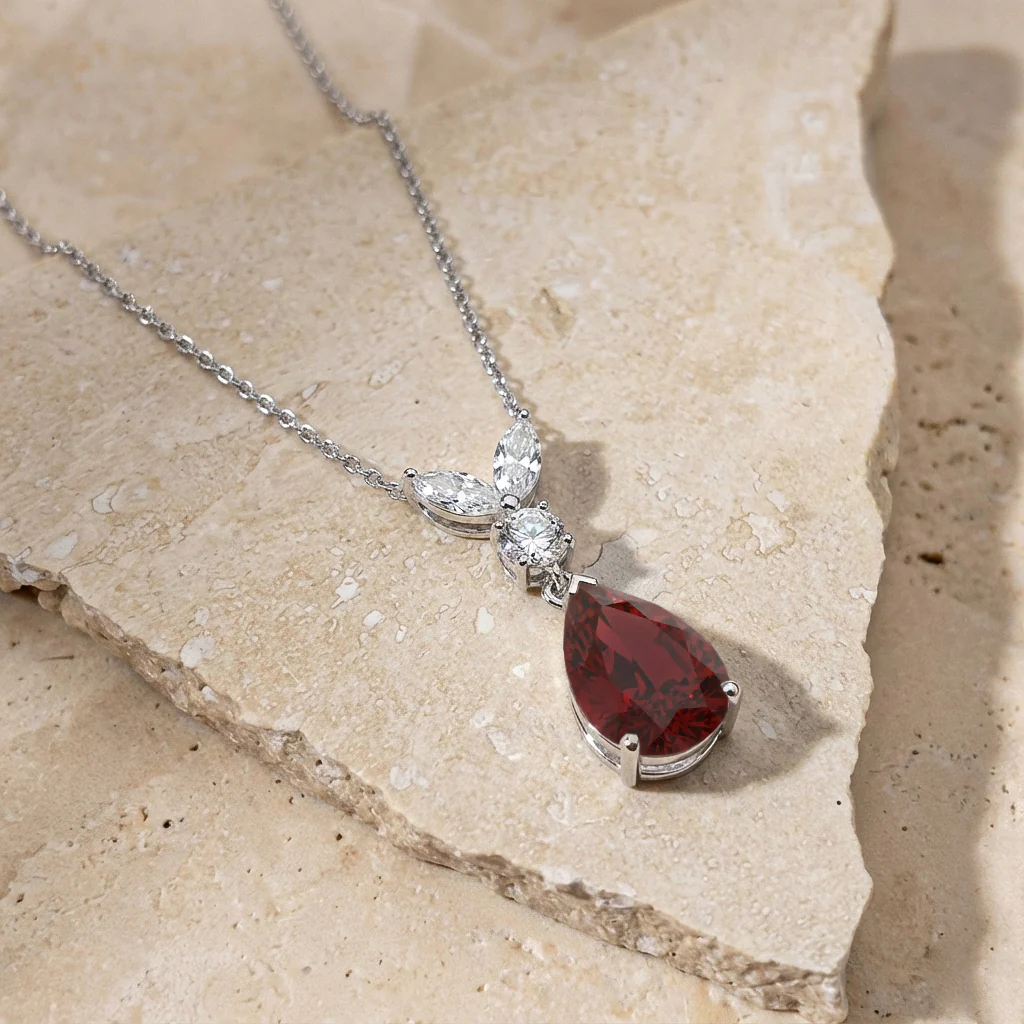 Garnet Pear Teardrop Pendant Necklace in 925 Sterling Silver 1.7ct - Image 3