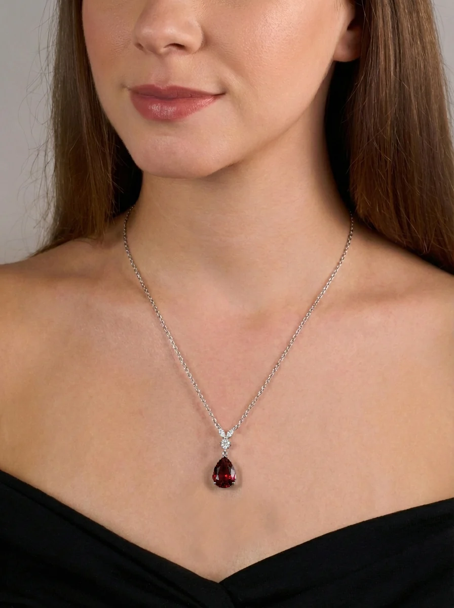 Garnet Pear Teardrop Pendant Necklace in 925 Sterling Silver 1.7ct - Image 4