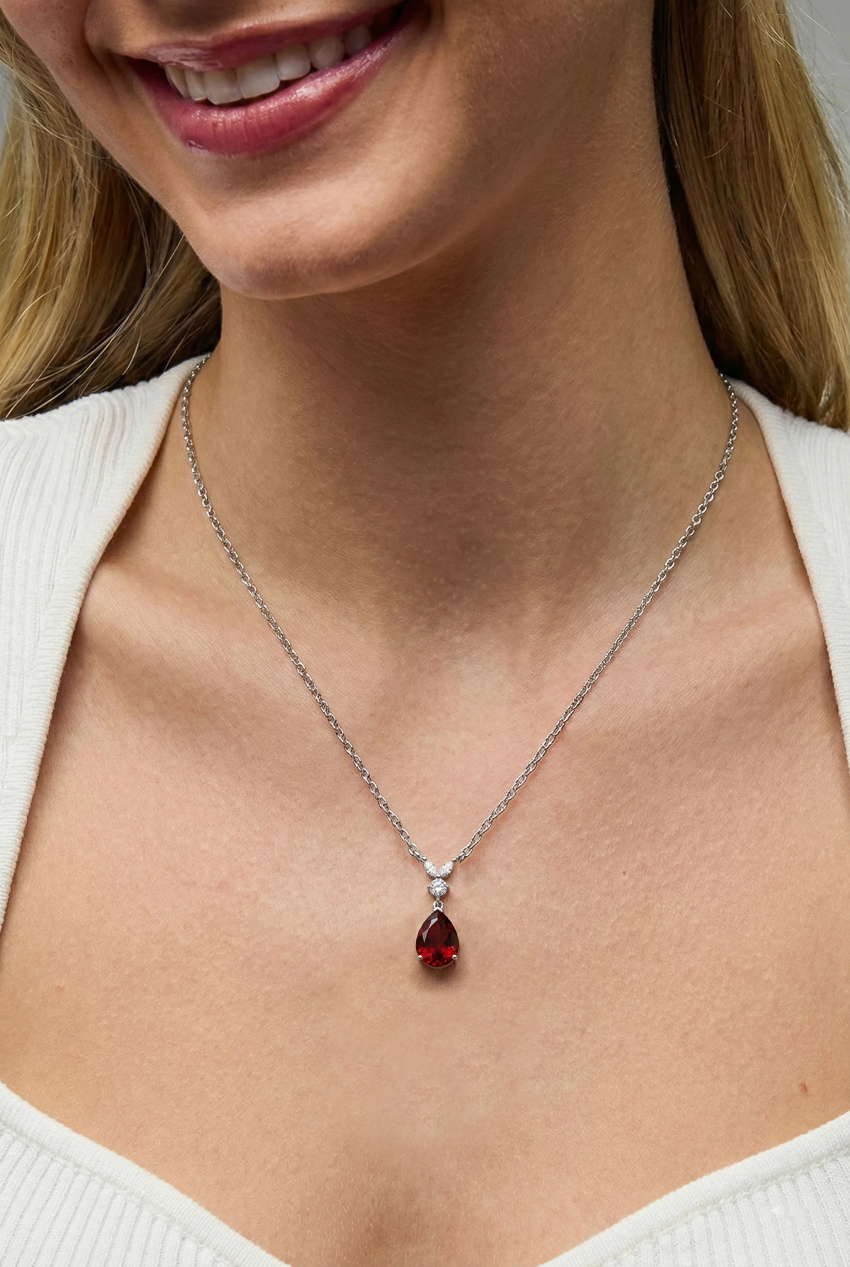Garnet Pear Teardrop Pendant Necklace in 925 Sterling Silver 1.7ct - Image 5