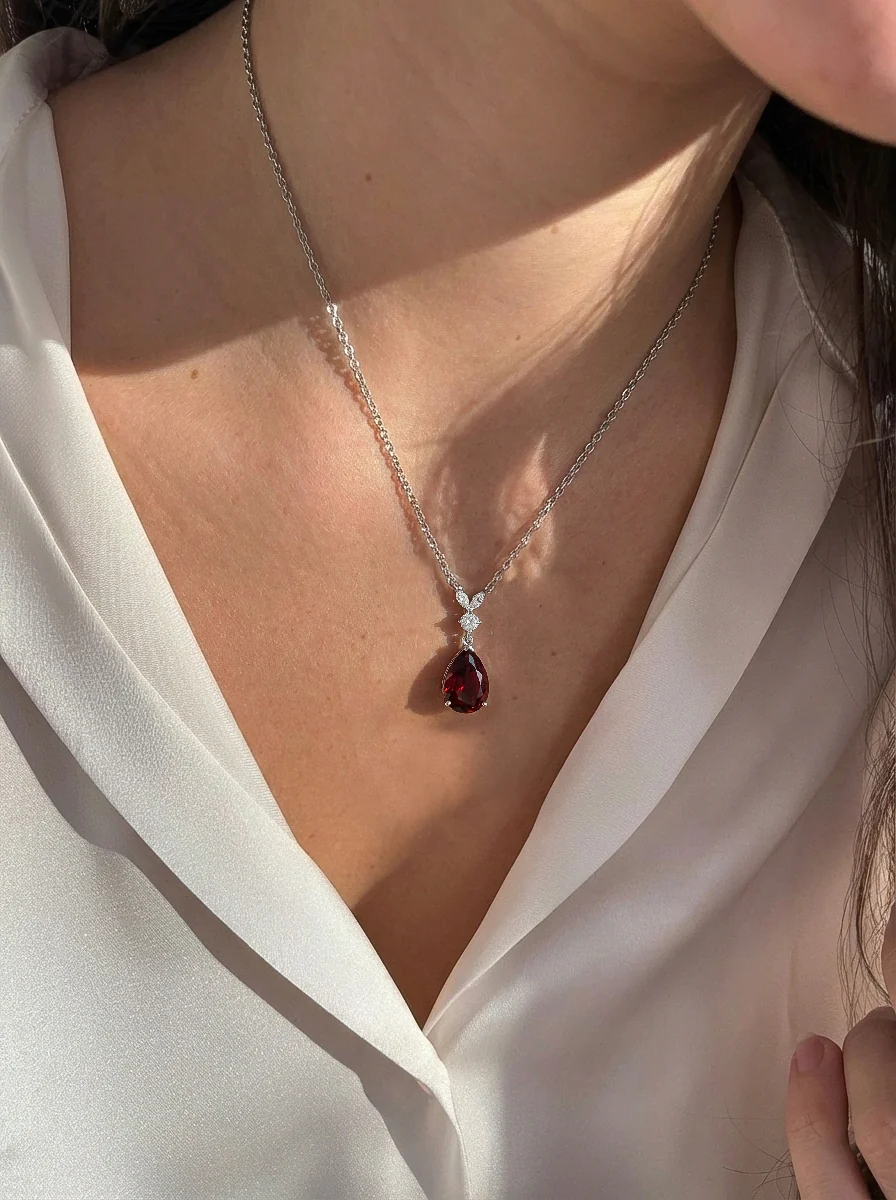 Garnet Pear Teardrop Pendant Necklace in 925 Sterling Silver 1.7ct - Image 6