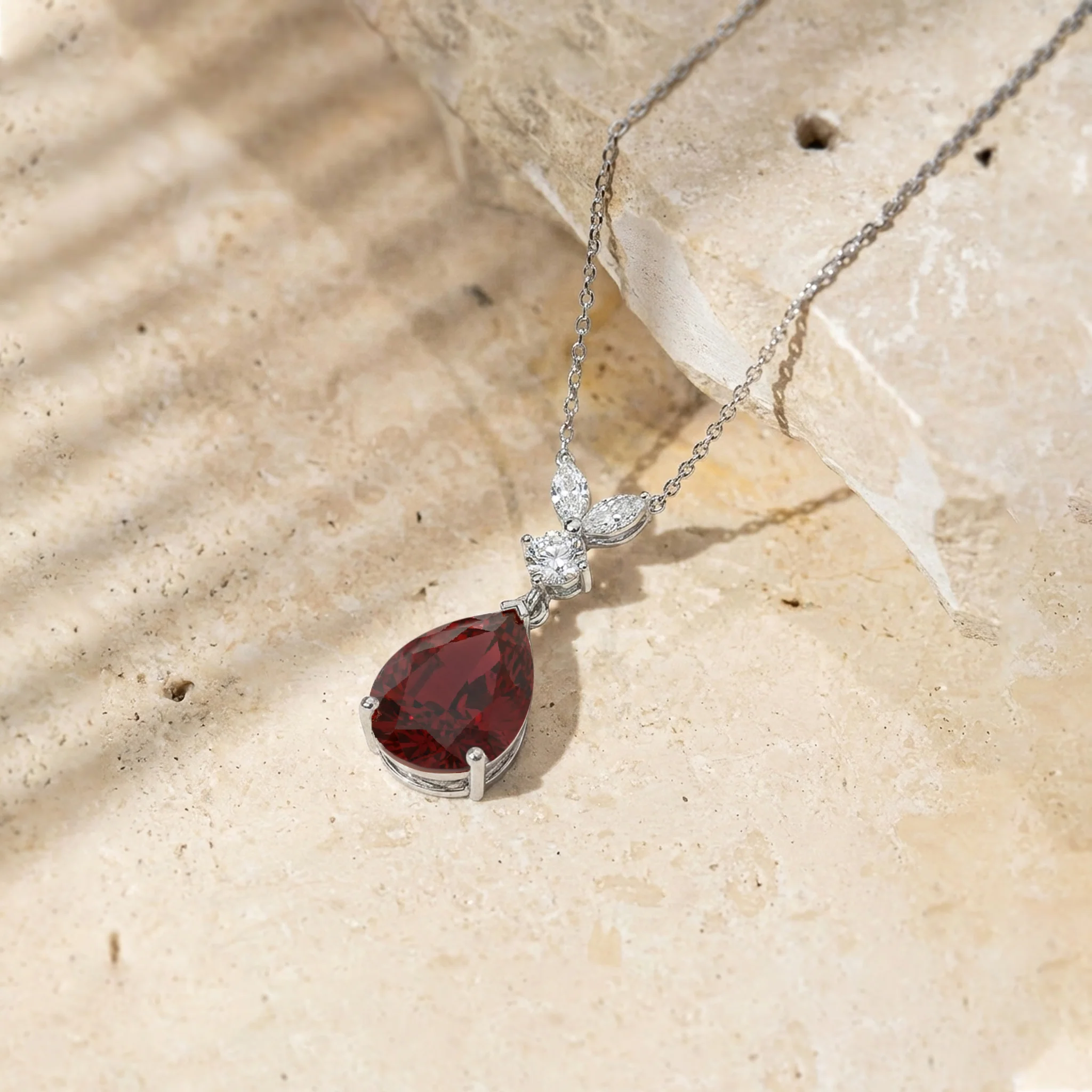 Garnet Pear Teardrop Pendant Necklace in 925 Sterling Silver 1.7ct - Image 7