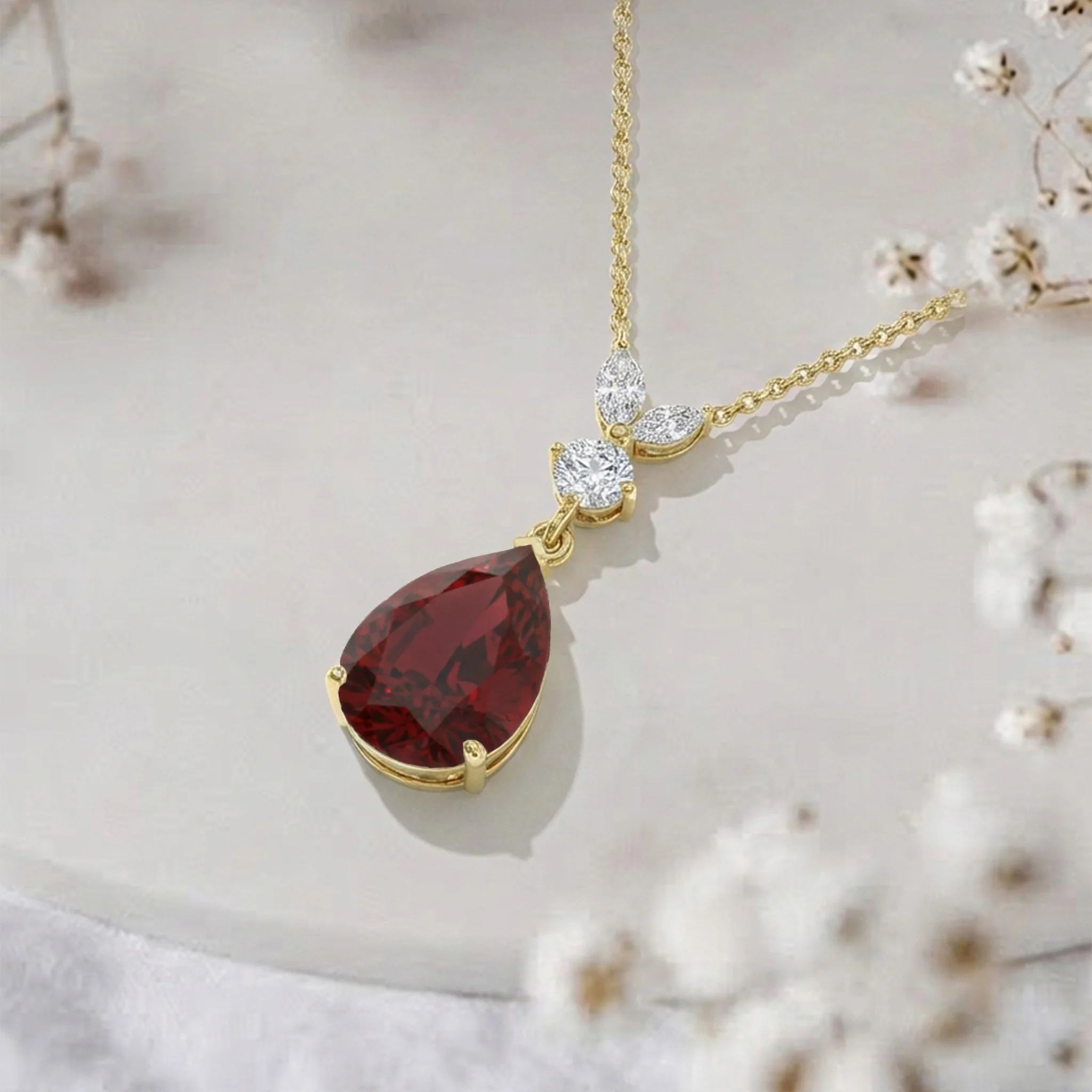 Garnet Pear Teardrop Pendant Necklace in 925 Sterling Silver 1.7ct - Image 8