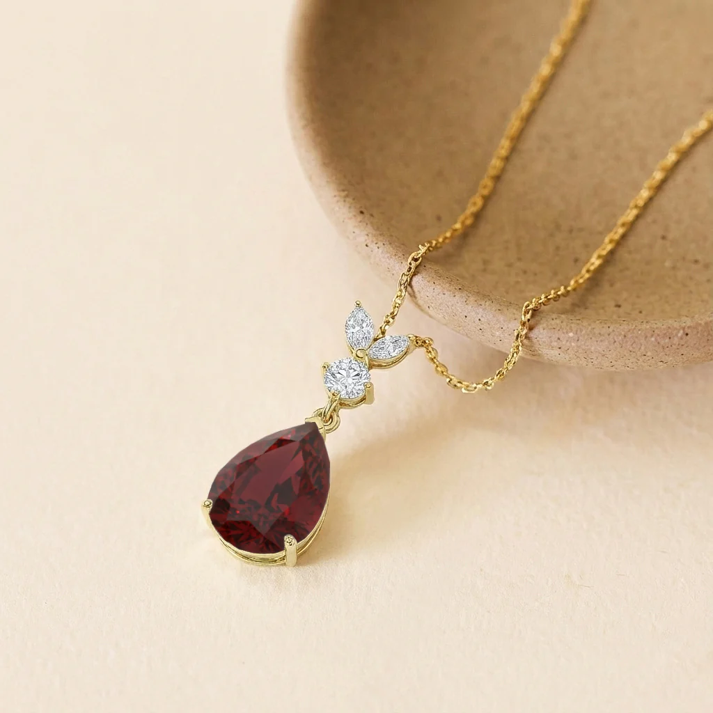 Garnet Pear Teardrop Pendant Necklace in 925 Sterling Silver 1.7ct - Image 9