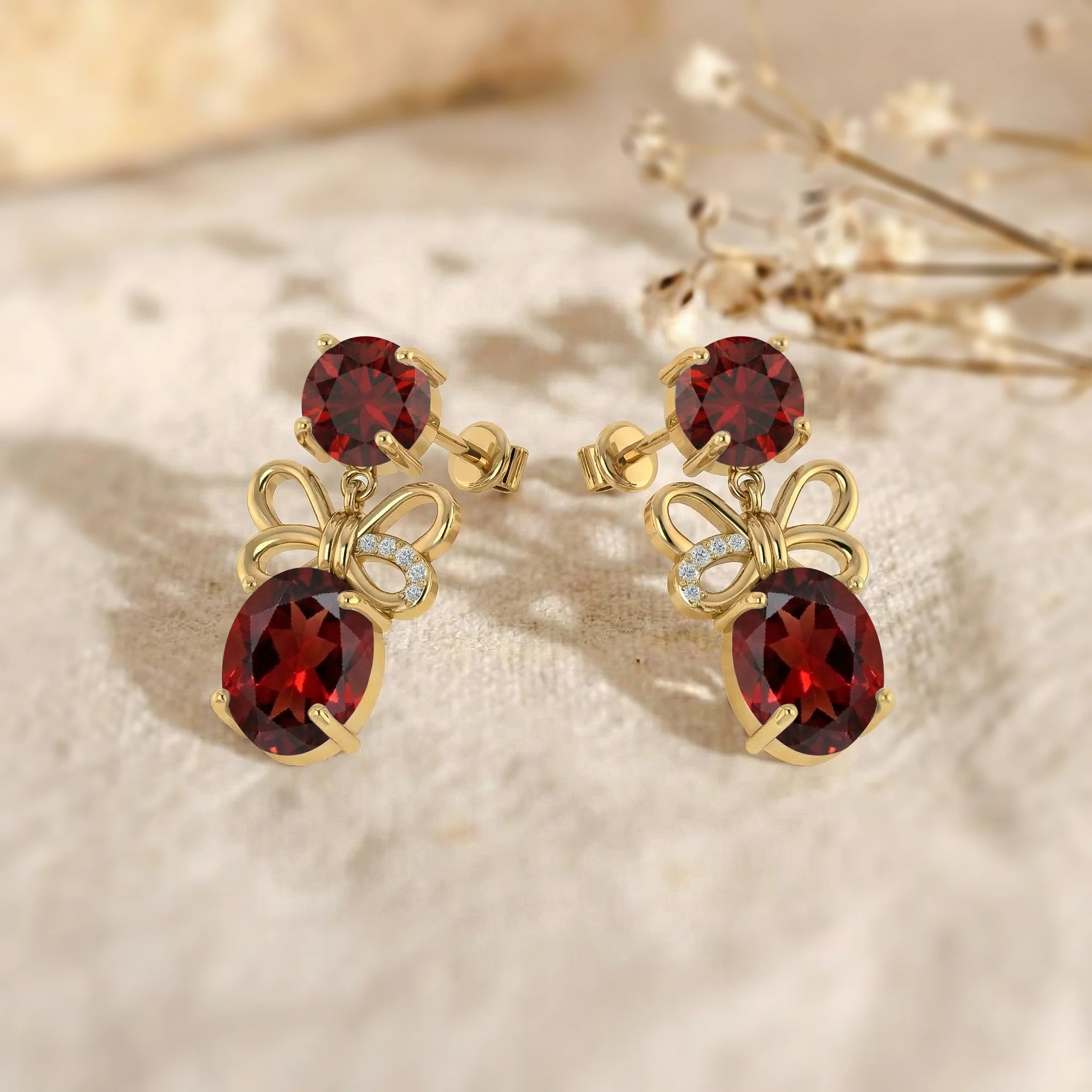 Garnet Round and Oval Stud Earring in 925 Sterling Silver 6 MM 5-ct. - Image 10