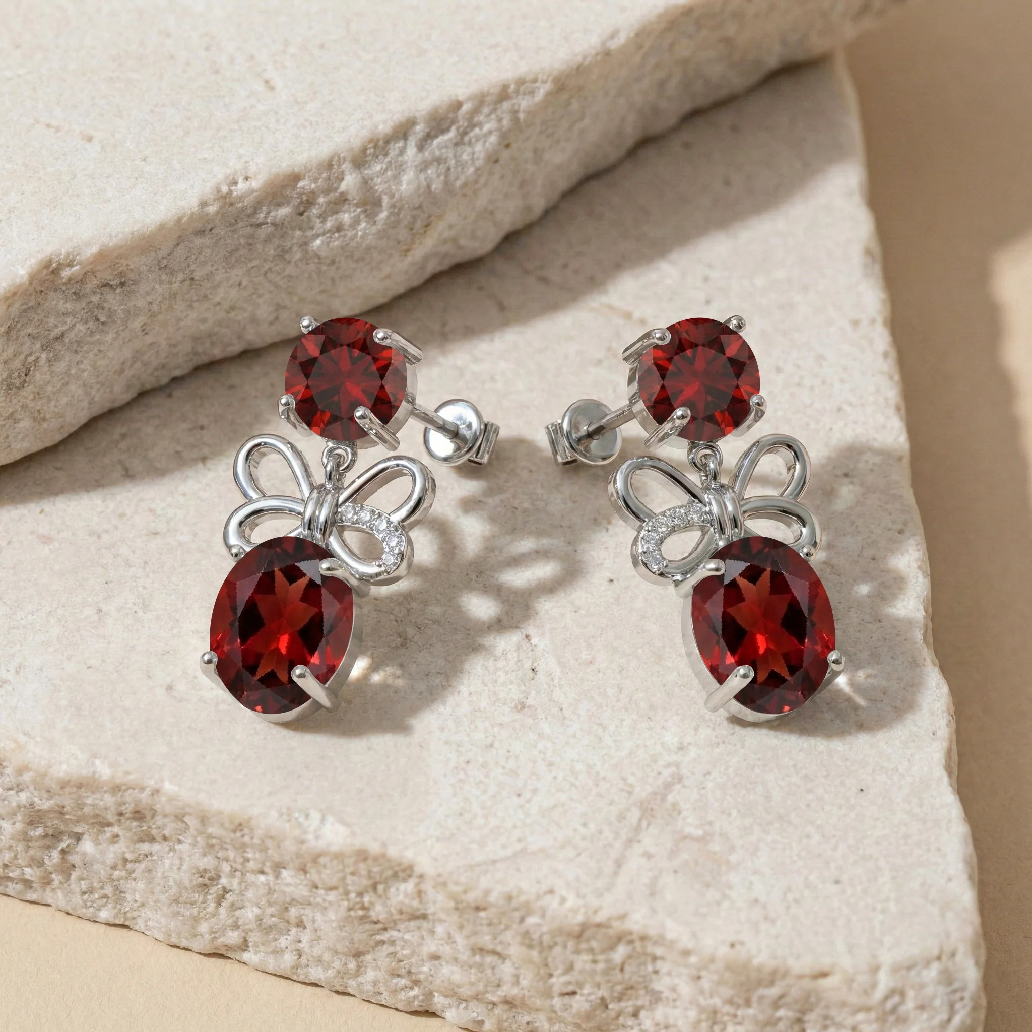 Garnet Round and Oval Stud Earring in 925 Sterling Silver 6 MM 5-ct. - Image 3