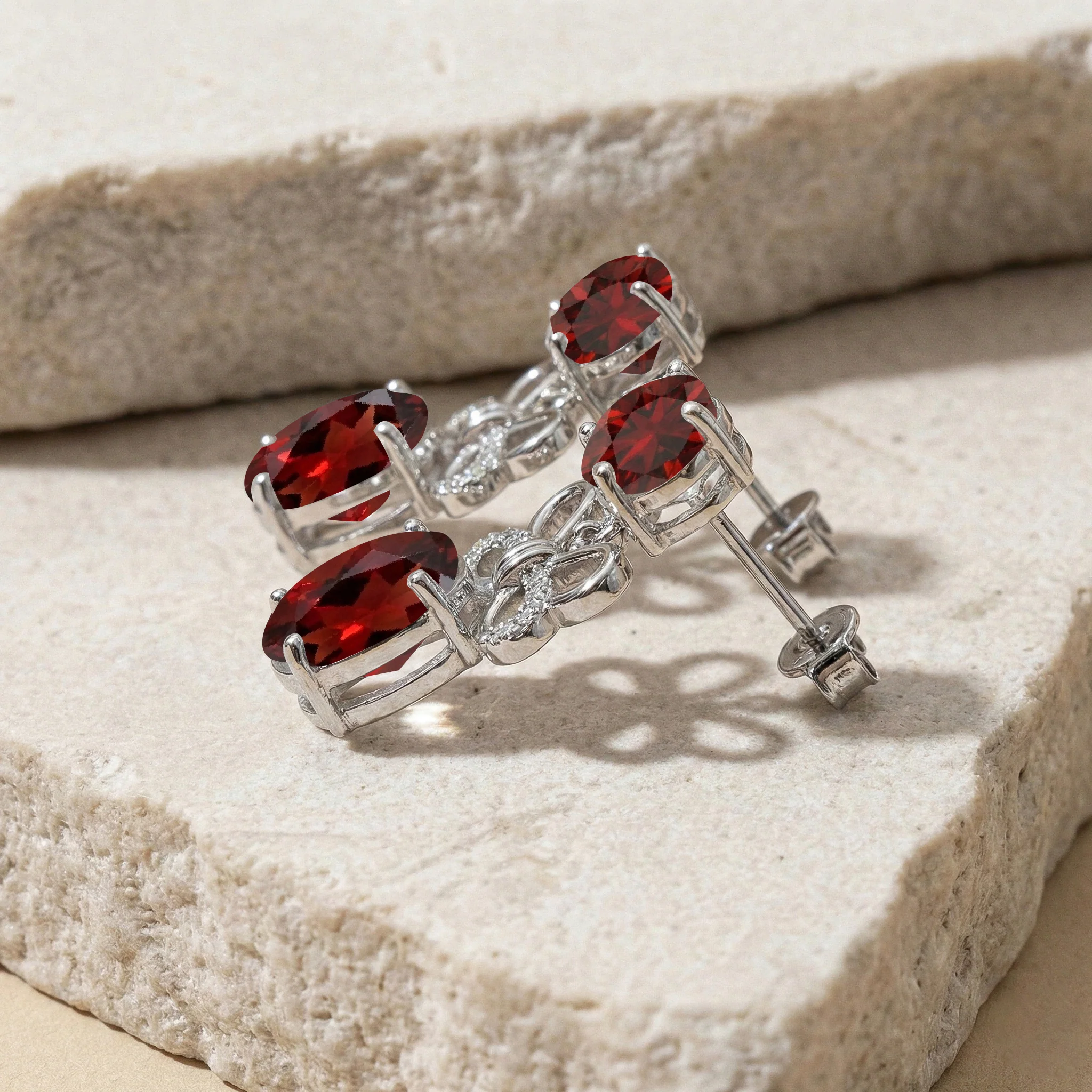 Garnet Round and Oval Stud Earring in 925 Sterling Silver 6 MM 5-ct. - Image 4