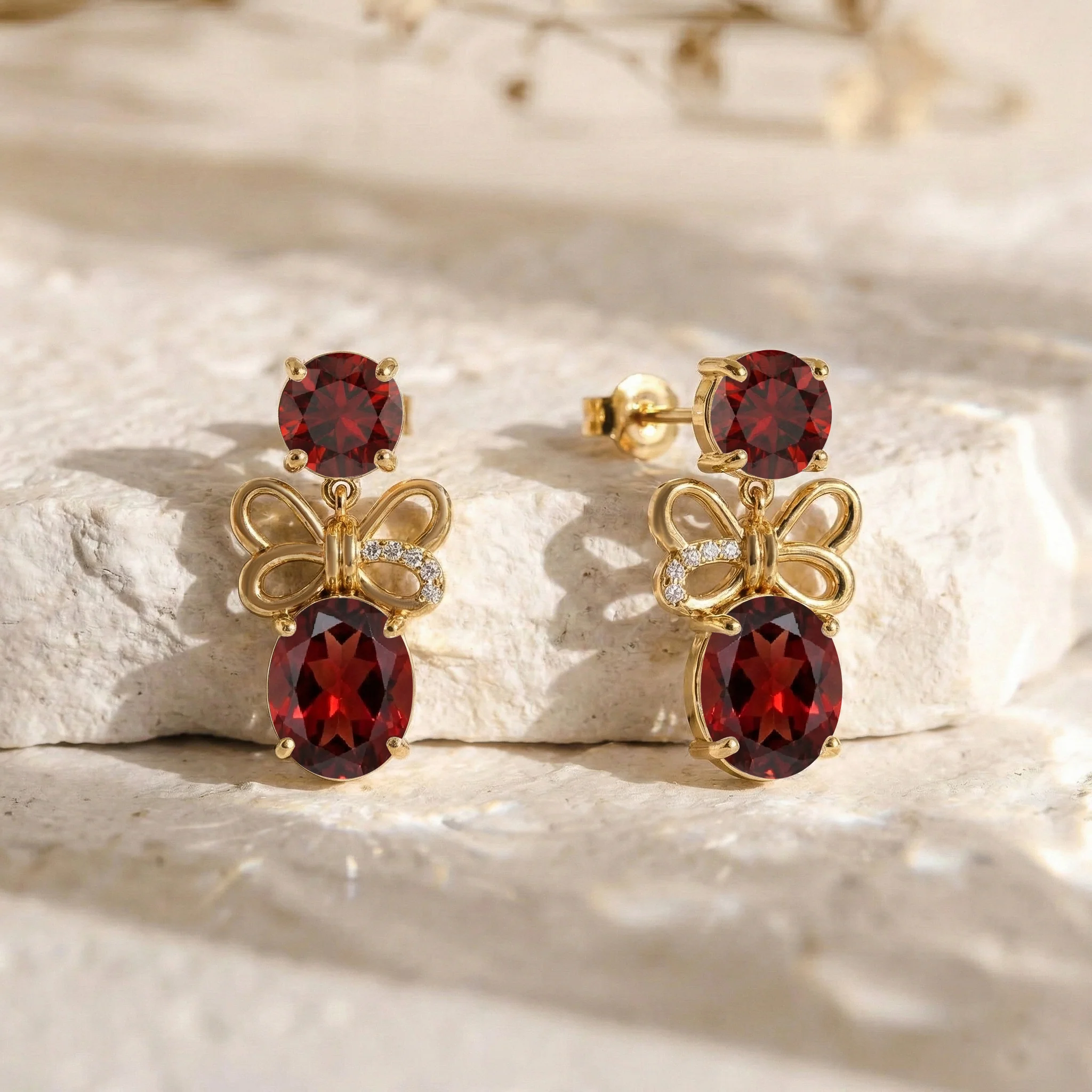 Garnet Round and Oval Stud Earring in 925 Sterling Silver 6 MM 5-ct. - Image 9