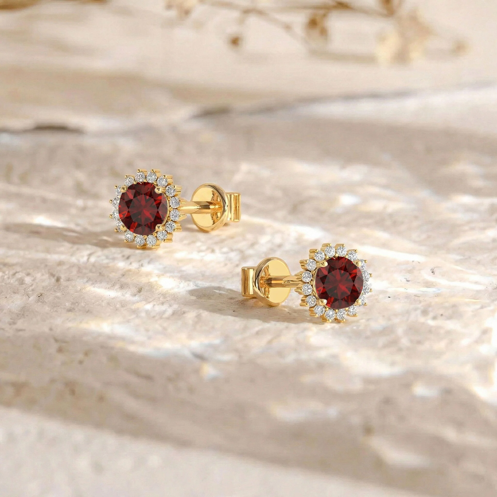 Garnet Round Halo Stud Earrings in 925 Sterling Silver 5 MM 1.3ct - Image 13