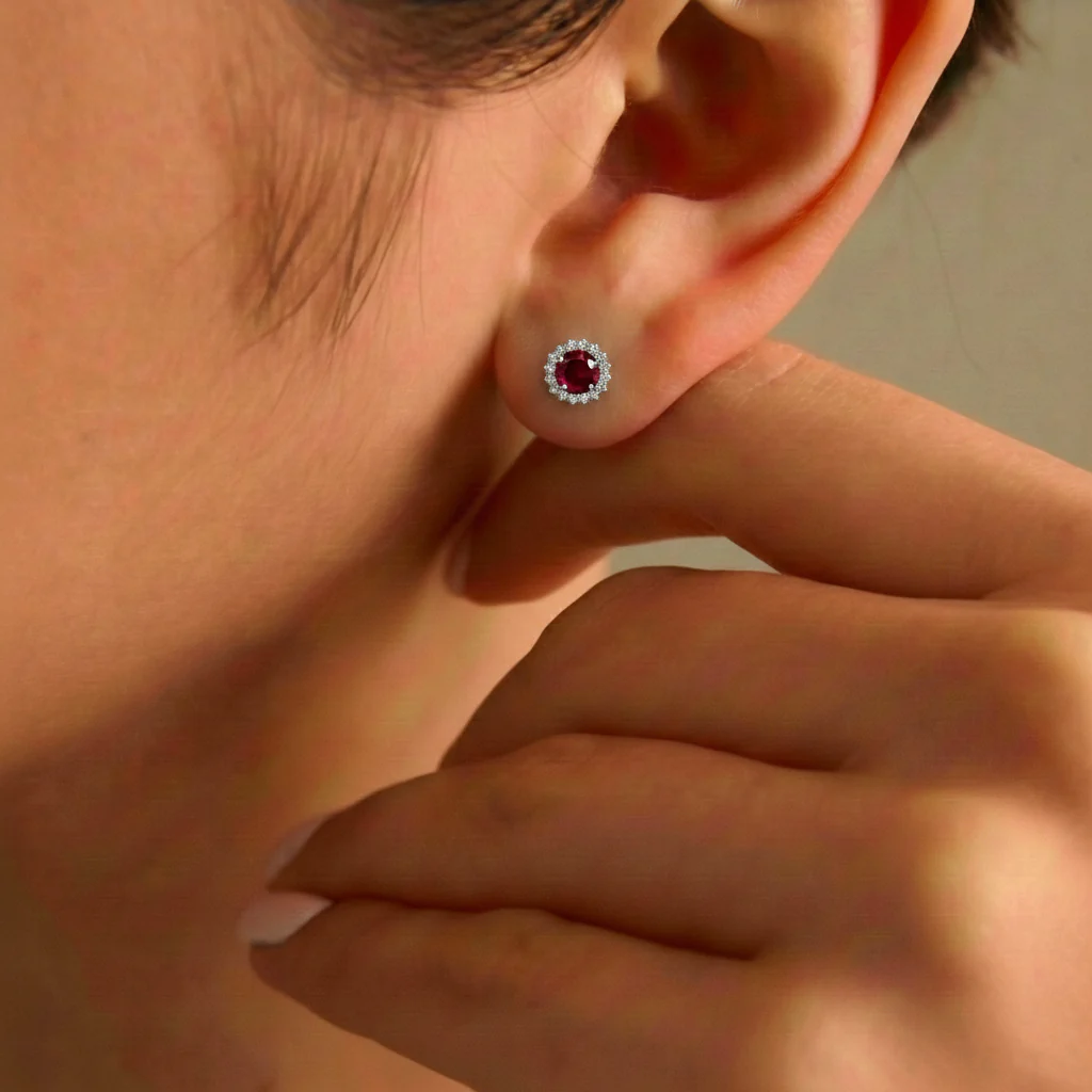 Garnet Round Halo Stud Earrings in 925 Sterling Silver 5 MM 1.3ct - Image 4