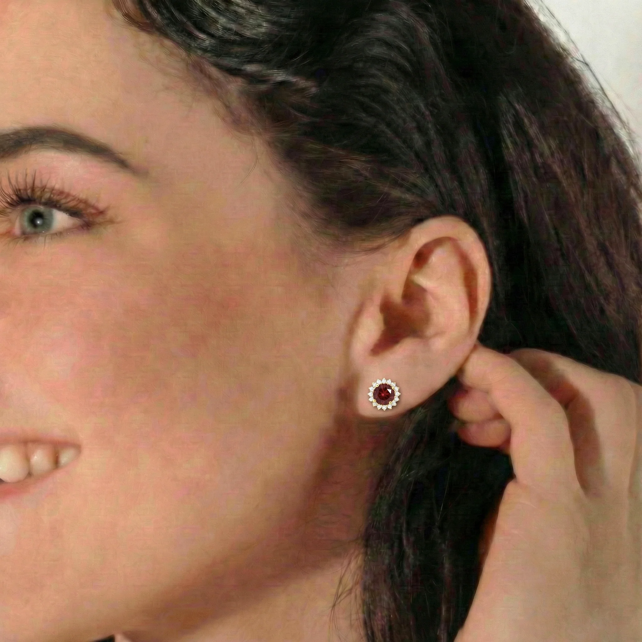 Garnet Round Halo Stud Earrings in 925 Sterling Silver 5 MM 1.3ct - Image 9