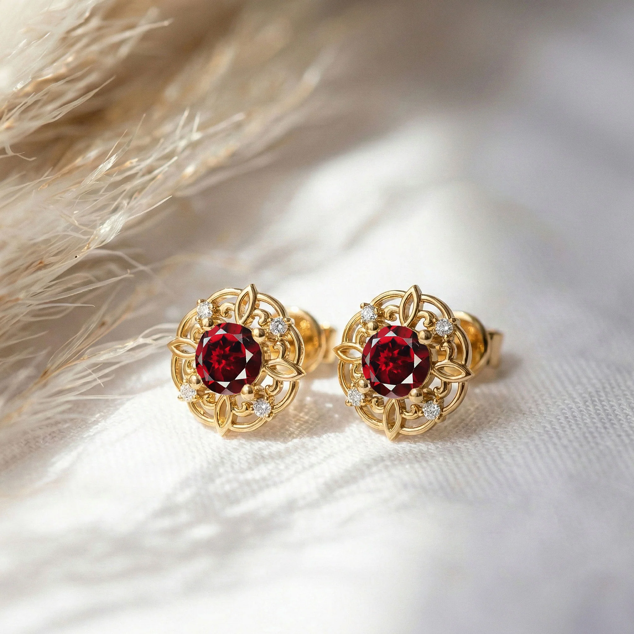 Garnet Round Halo Stud Earrings in 925 Sterling Silver 5MM 1.30ct - Image 10