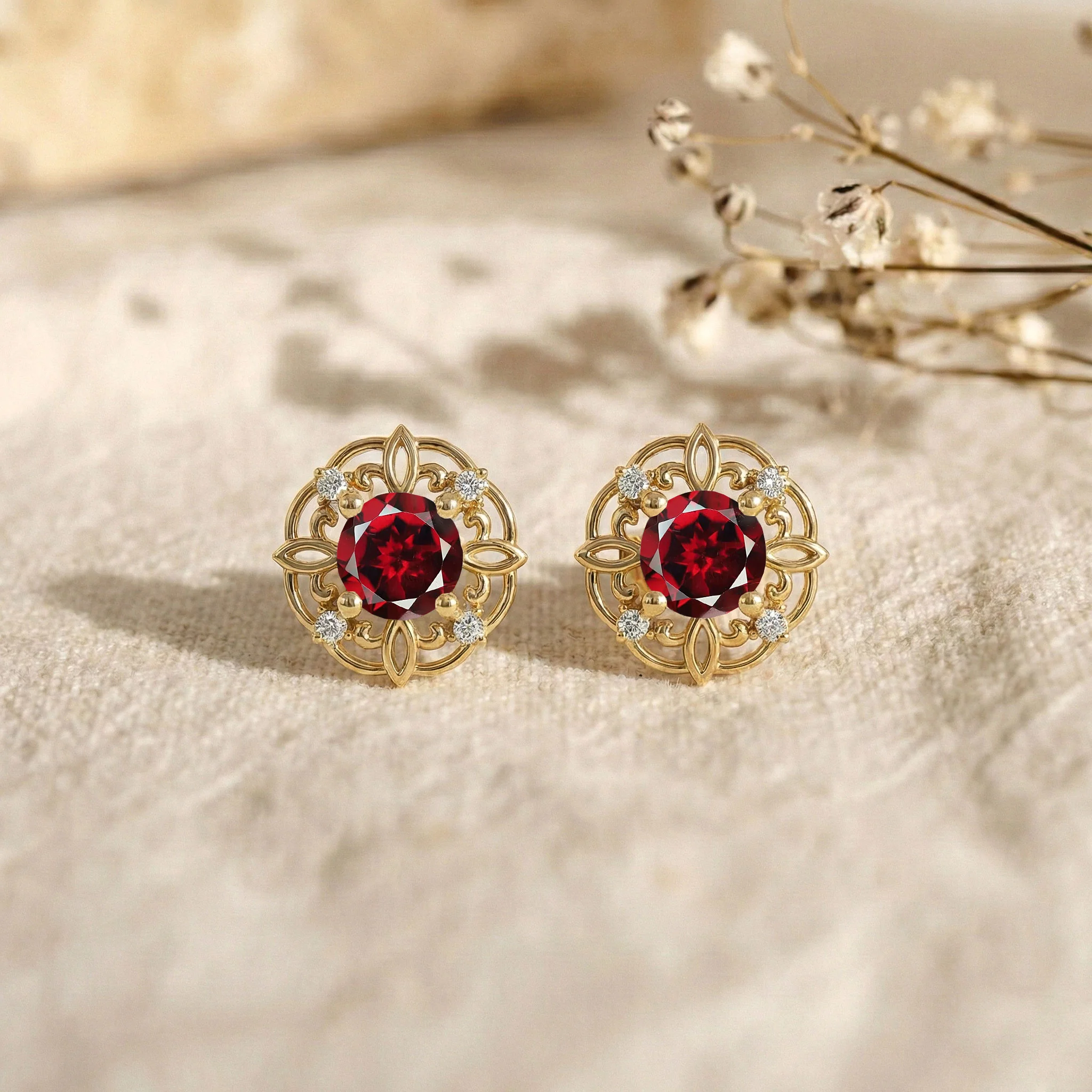 Garnet Round Halo Stud Earrings in 925 Sterling Silver 5MM 1.30ct - Image 11