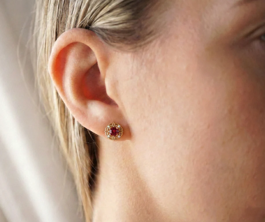 Garnet Round Halo Stud Earrings in 925 Sterling Silver 5MM 1.30ct - Image 12
