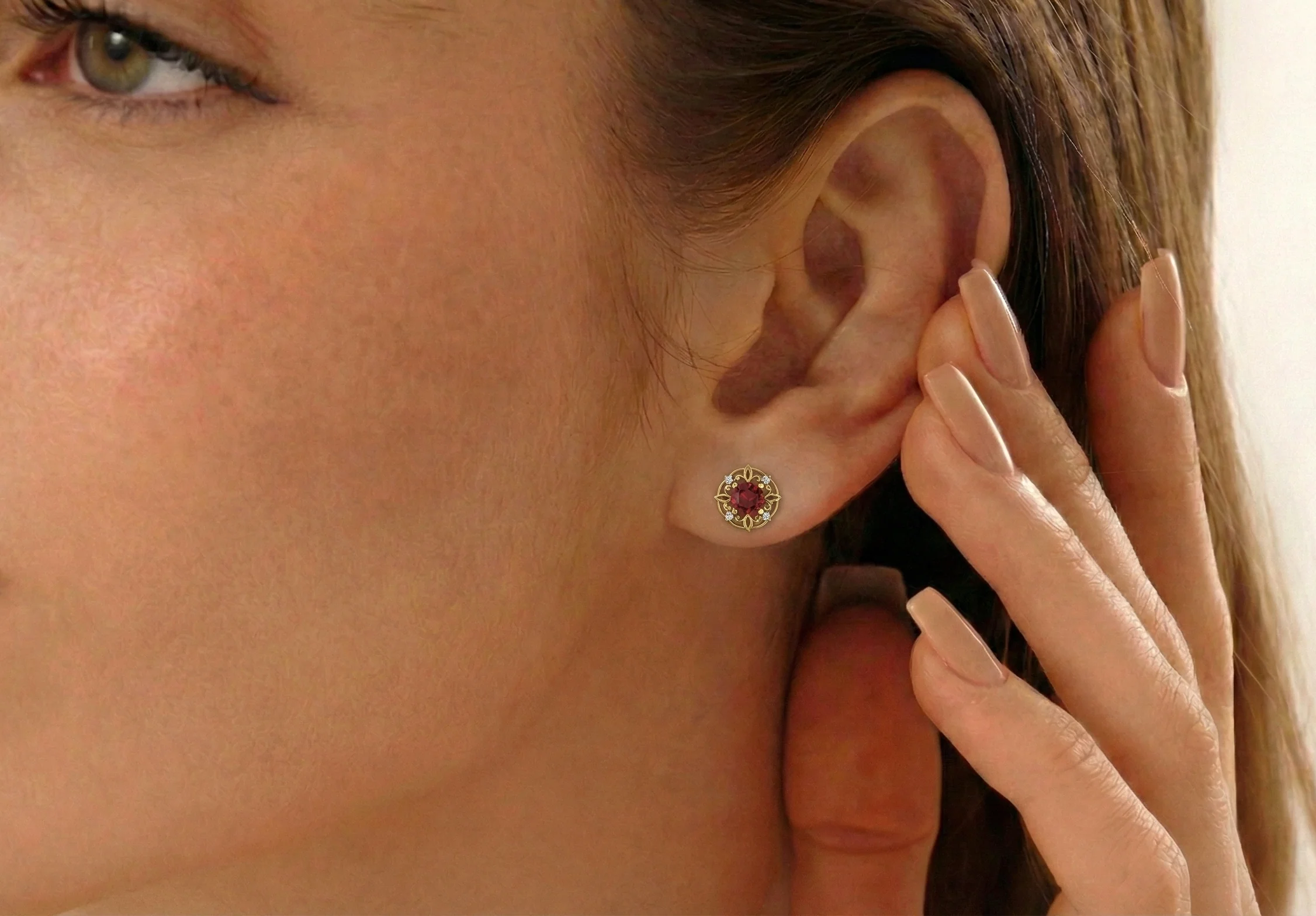 Garnet Round Halo Stud Earrings in 925 Sterling Silver 5MM 1.30ct - Image 13