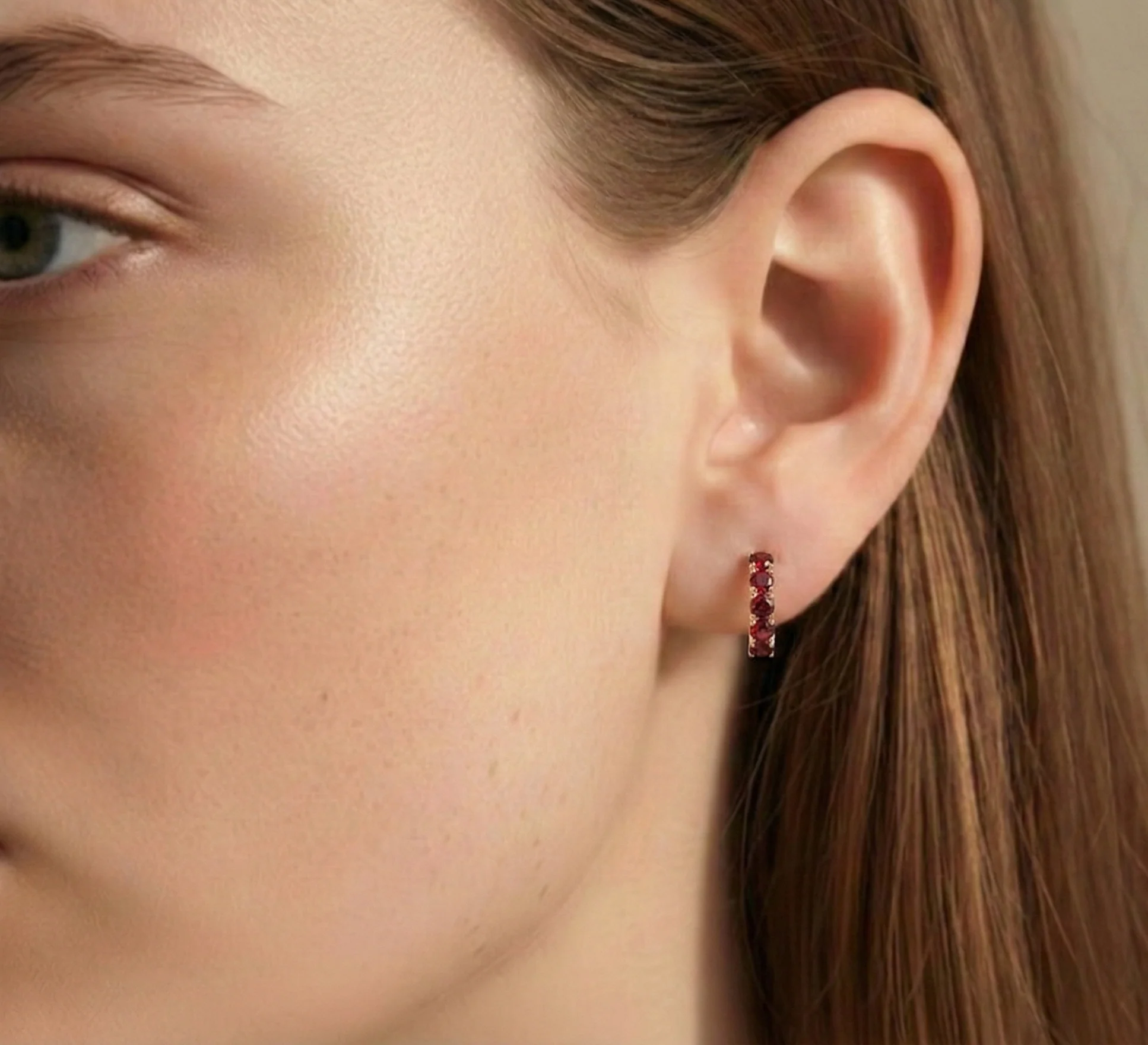 Garnet Round Hoop Earrings in 925 Sterling Silver 3MM 3ct - Image 14