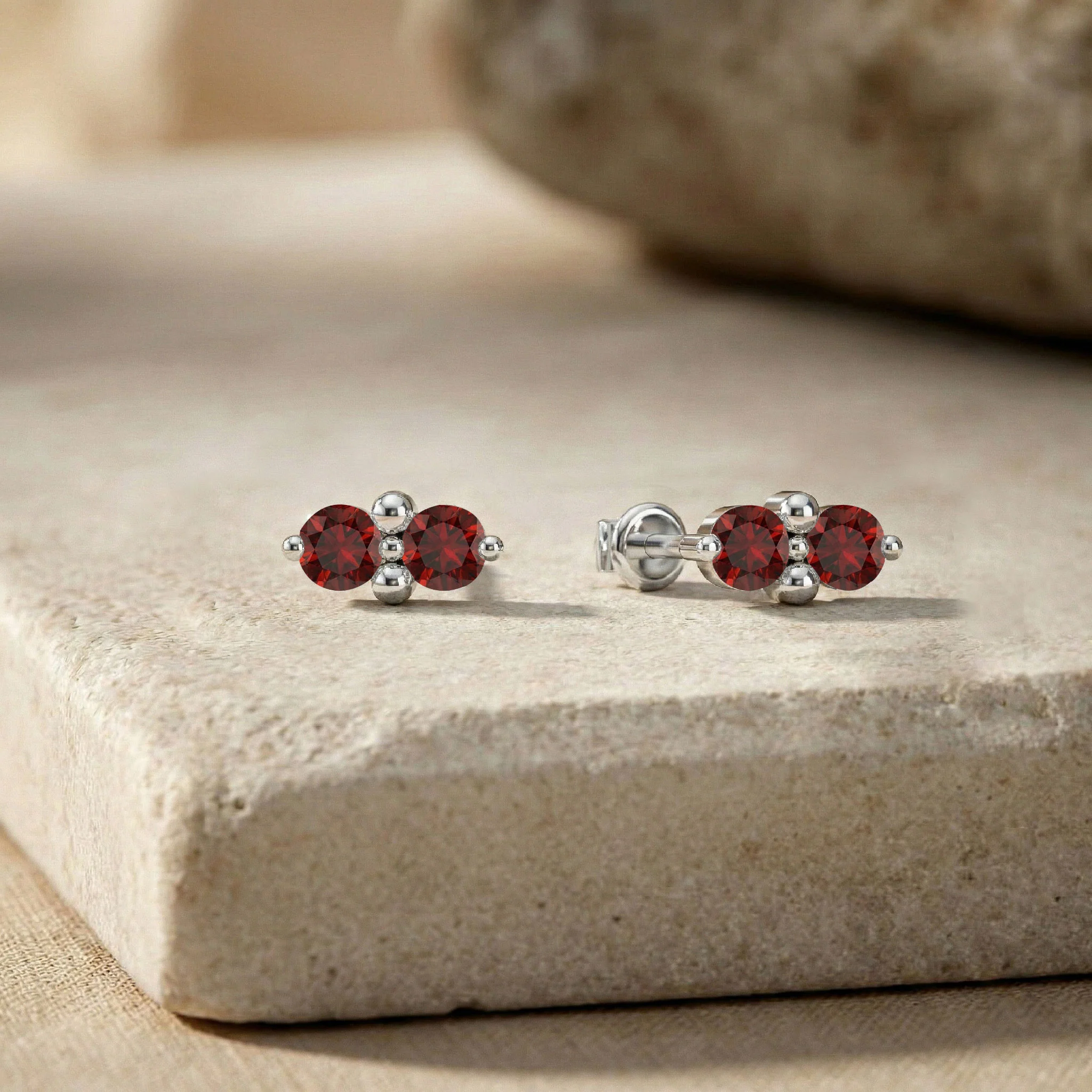 Garnet Round Stud Earrings in 925 Sterling Silver 3 MM 1.20ct - Image 6