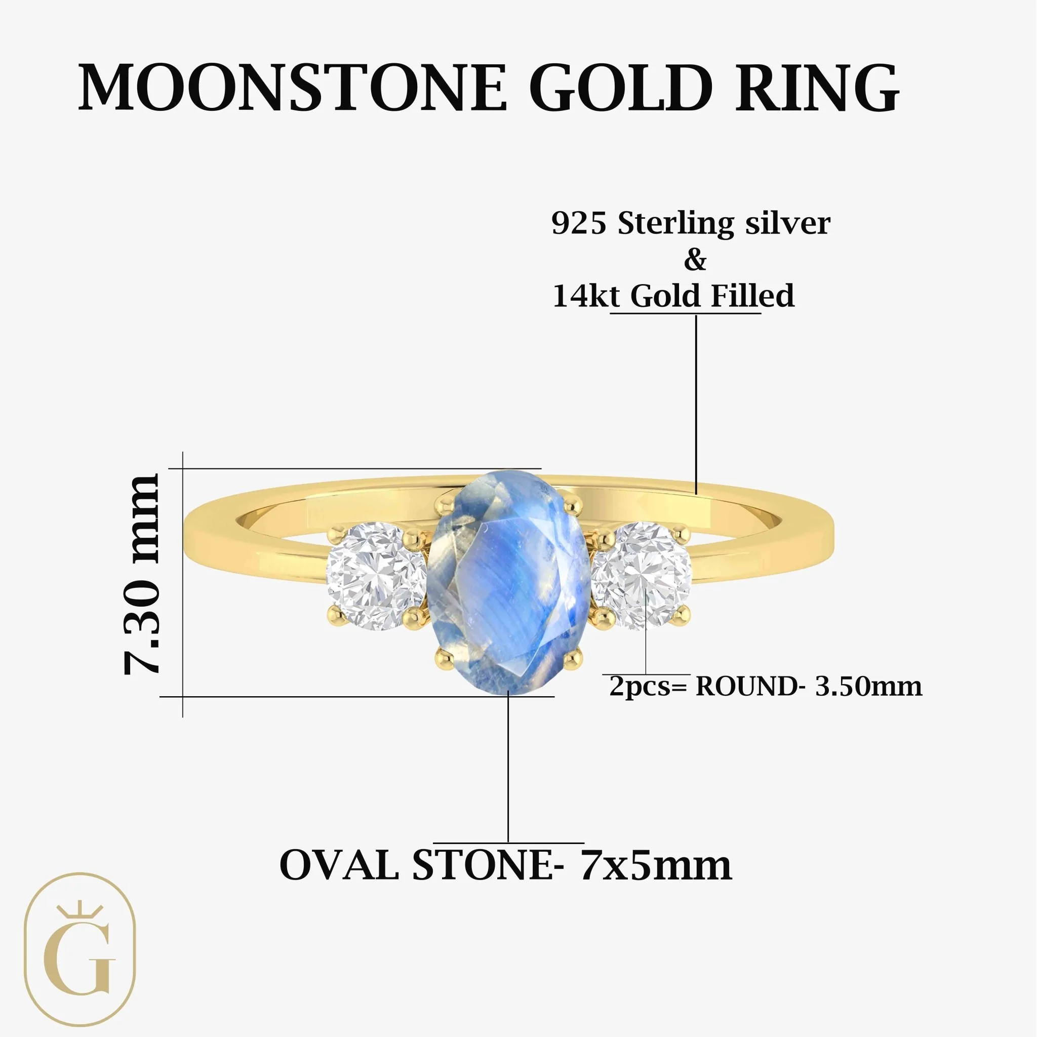 Genuine Moonstone Gemstone Ring - Image 5