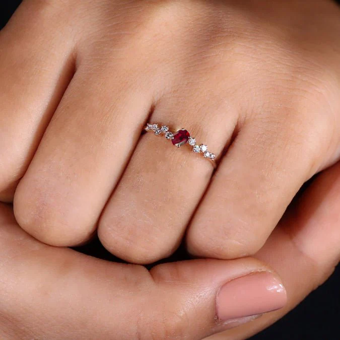 Genuine Red Rose Ruby with a small round Cubic Zircon ring - Image 2