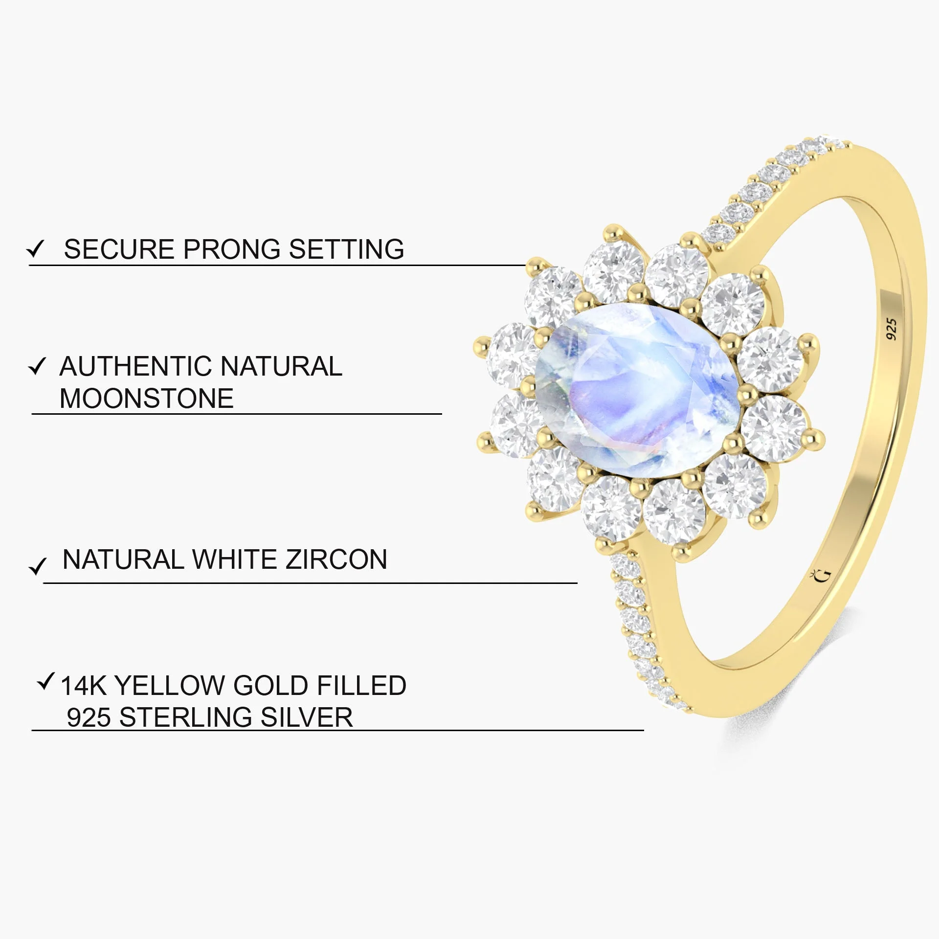 Gorgeous white Rainbow Moonstone Gold Wedding ring - Image 2