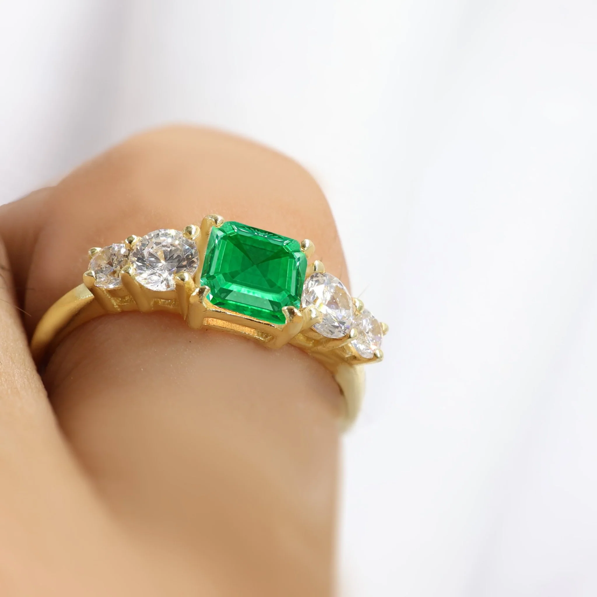 Green Emerald Faceted Octagon Gemstone Ring - Image 5