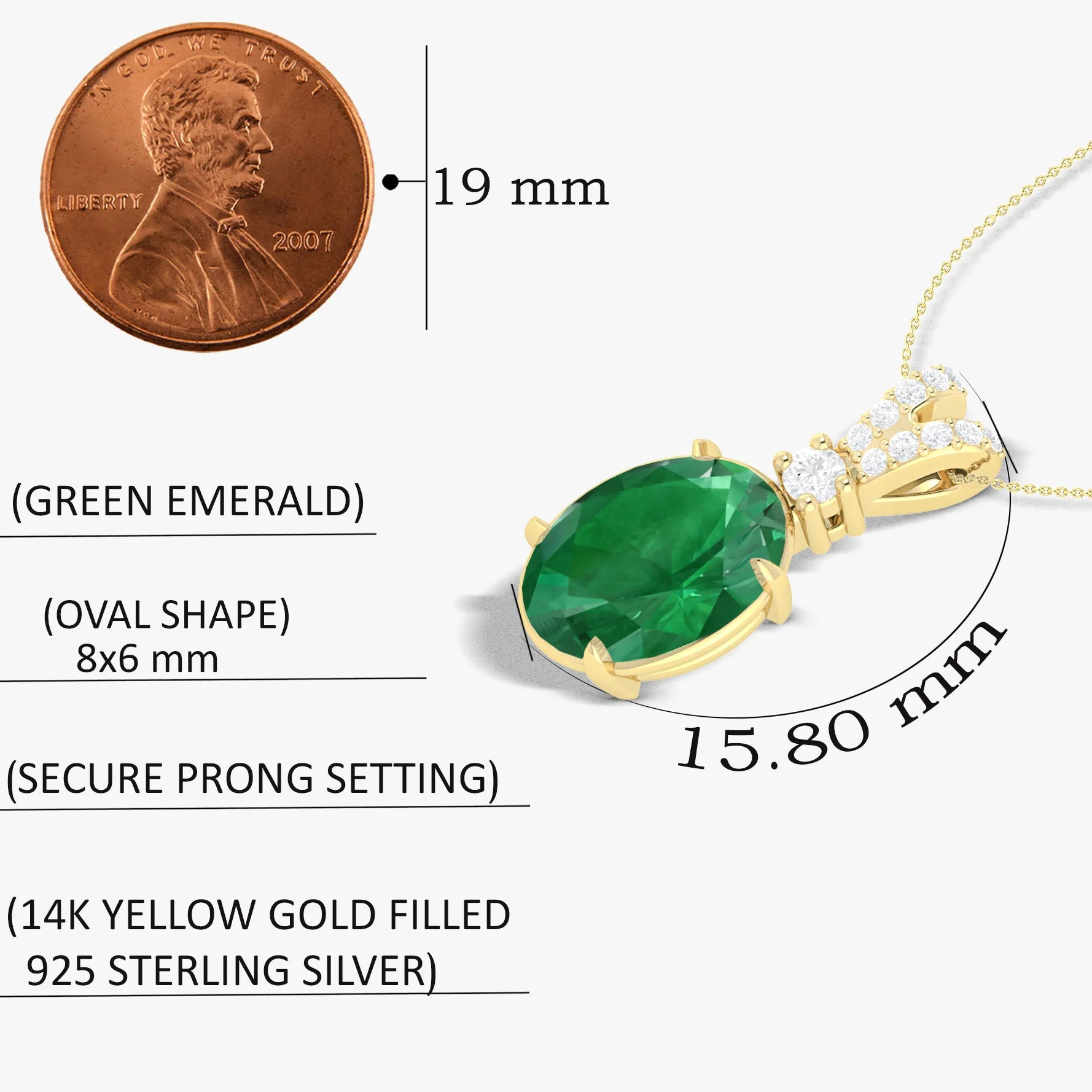 Green Emerald Gemstone Pendant Necklace - Image 6