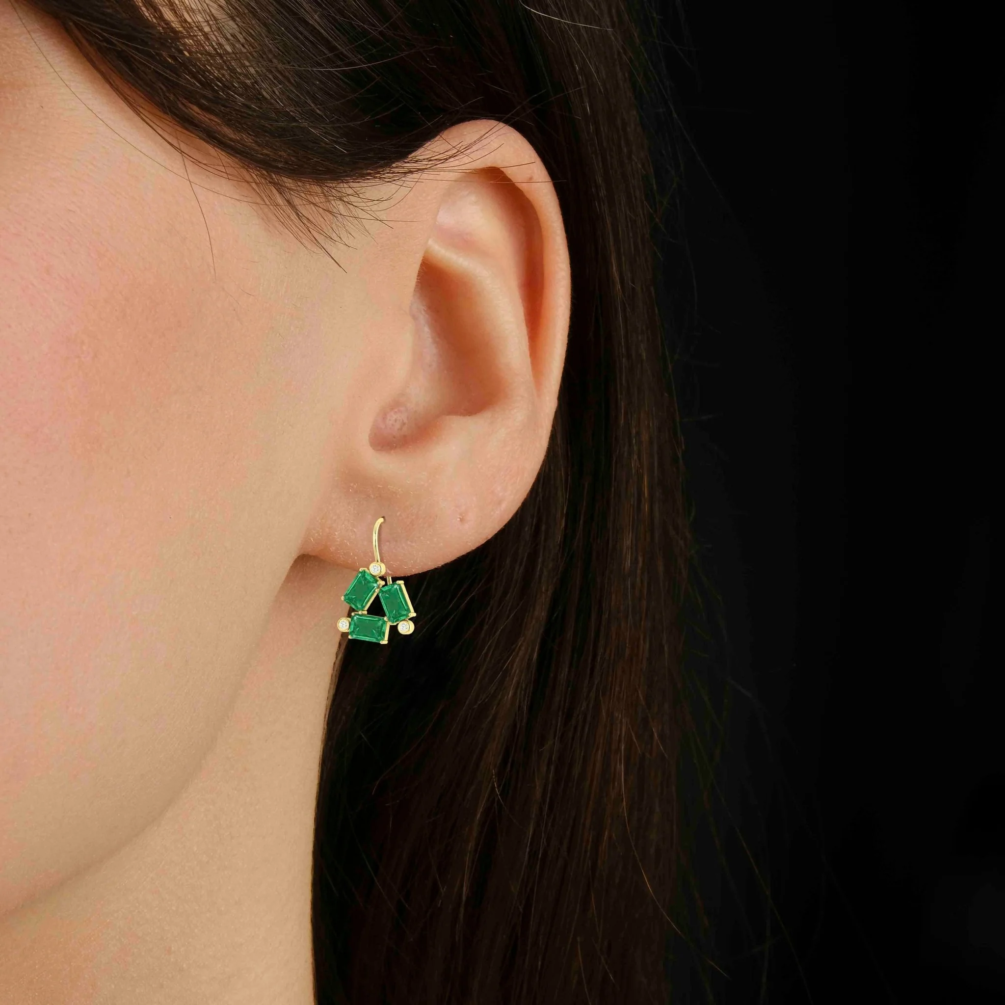 Green Emerald Octogon Stone Dangle Earrings - Image 3