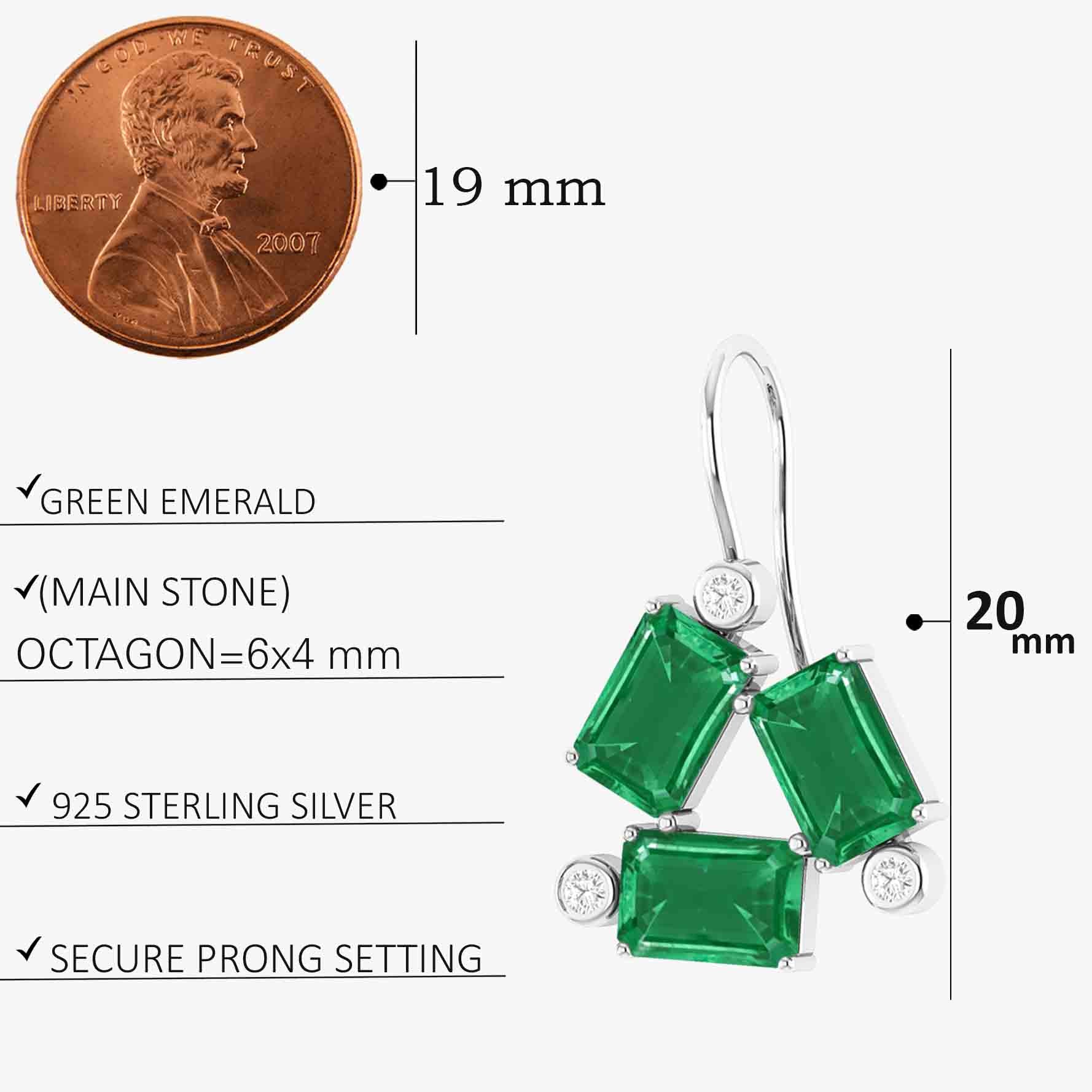 Green Emerald Octogon Stone Dangle Earrings - Image 5