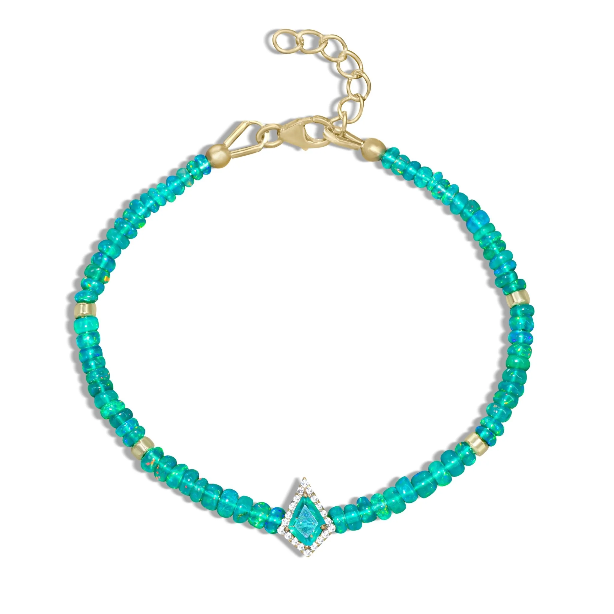 Green fire Ethiopian opal beaded with kite charm bracelet