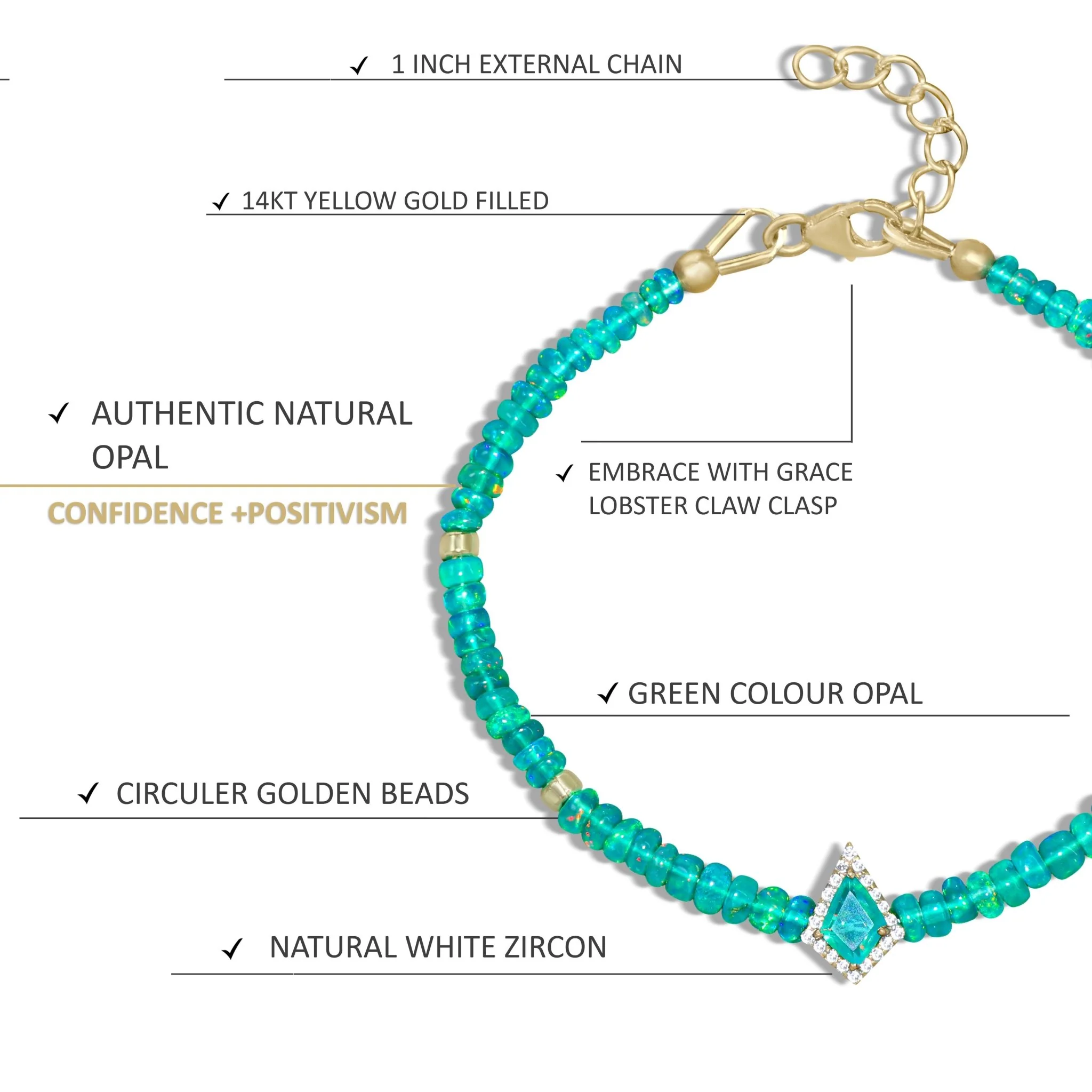 Green fire Ethiopian opal beaded with kite charm bracelet - Image 2