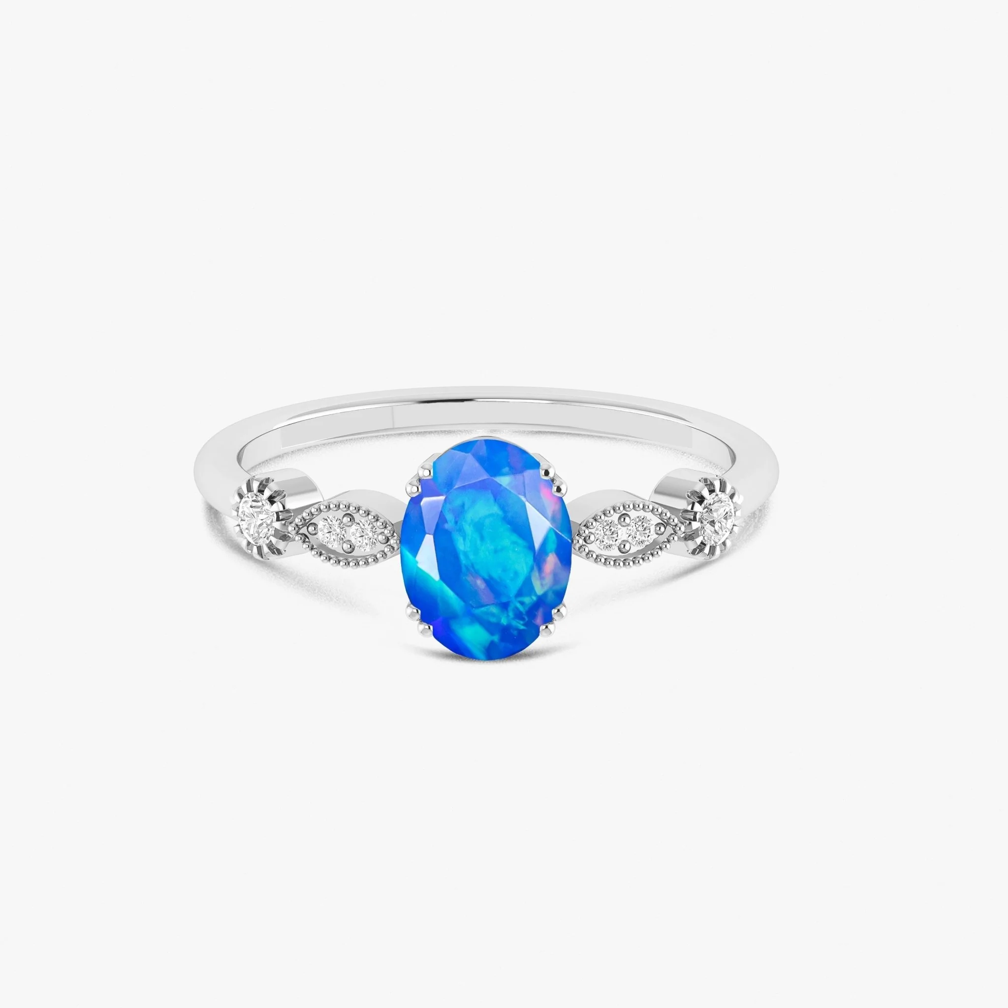 Green Multifire Oval Ethiopian Opal Ring for Women - Image 10