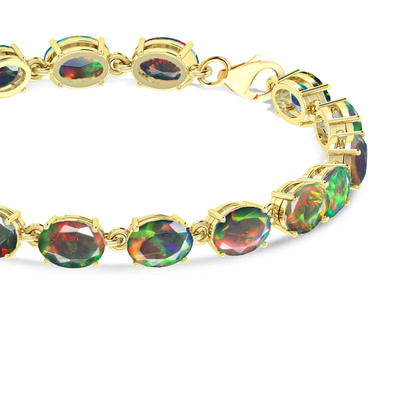 Green Natural Fire Opal Gemstone Tennis Bracelet - Image 10