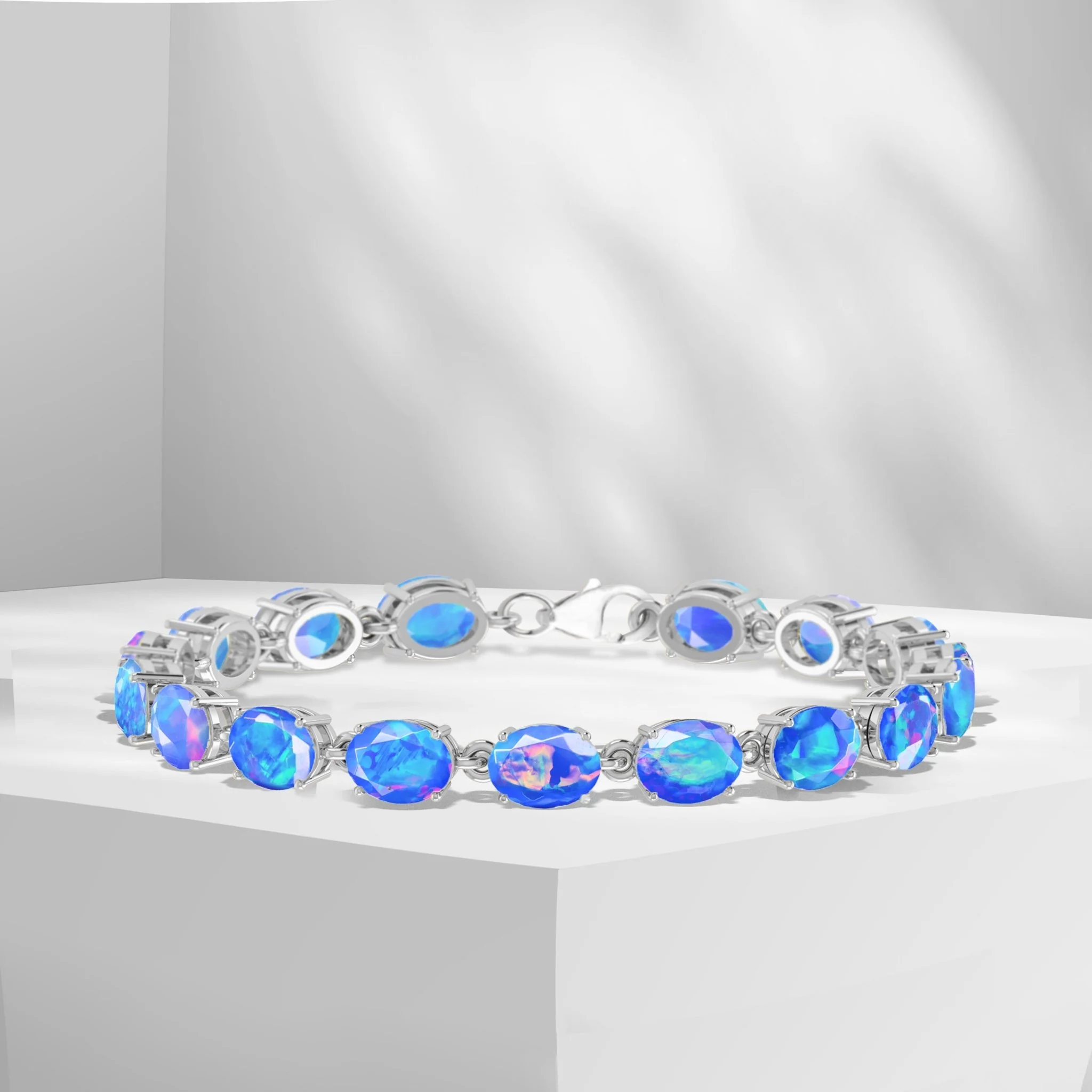 Green Natural Fire Opal Gemstone Tennis Bracelet - Image 12