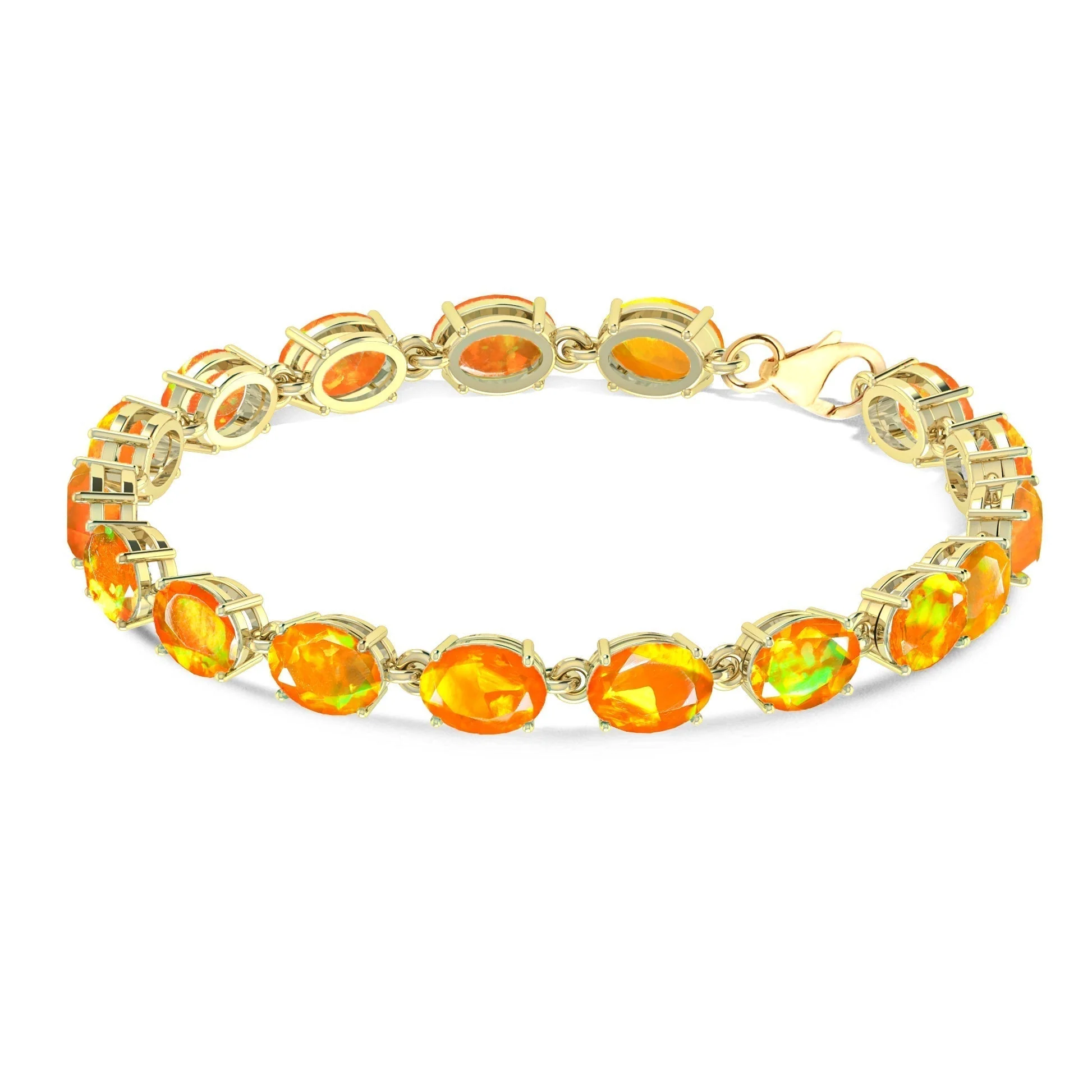 Green Natural Fire Opal Gemstone Tennis Bracelet - Image 3