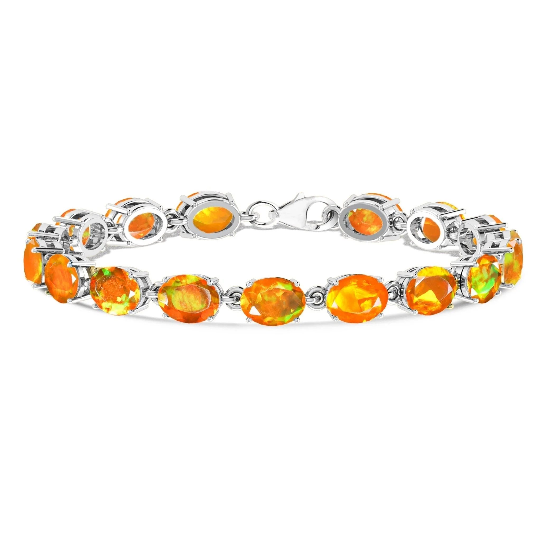 Green Natural Fire Opal Gemstone Tennis Bracelet - Image 4