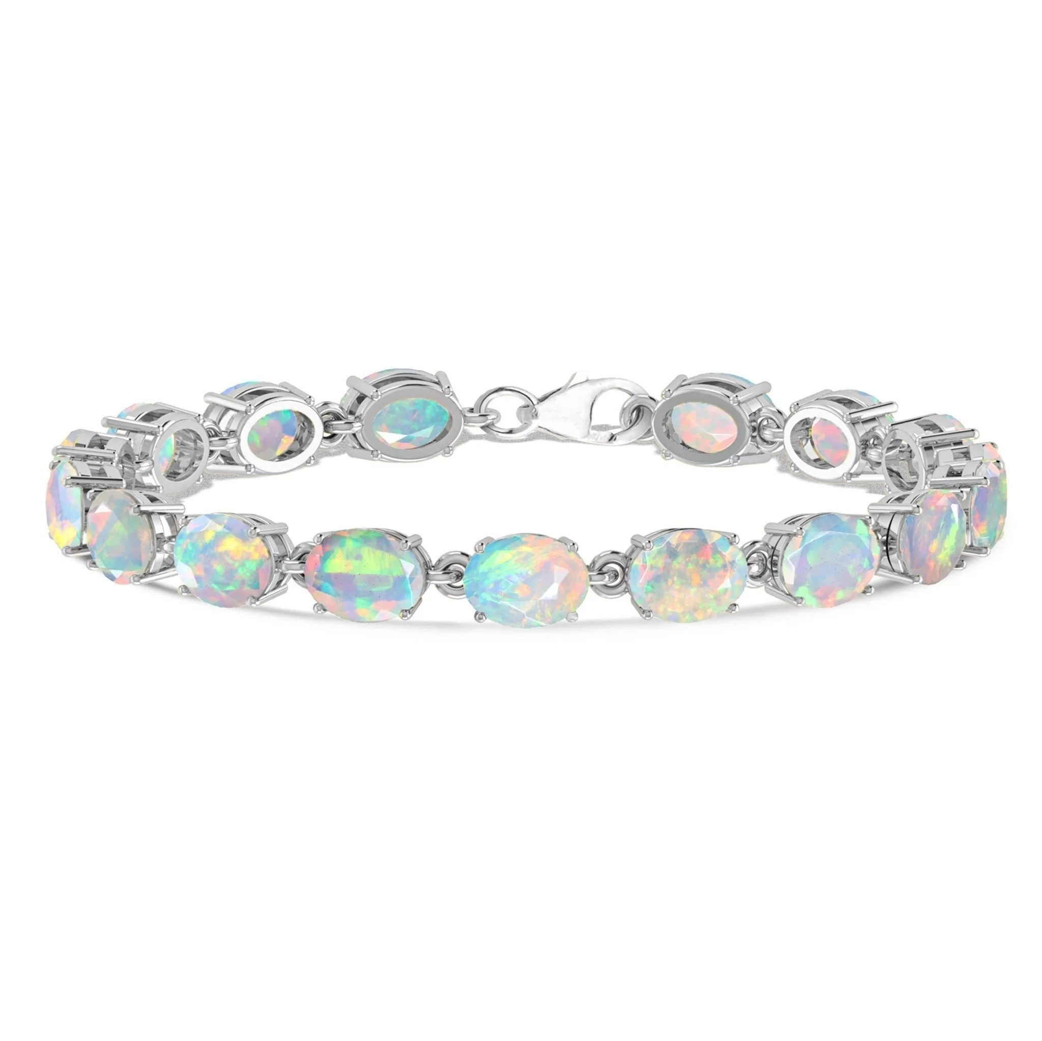 Green Natural Fire Opal Gemstone Tennis Bracelet - Image 7