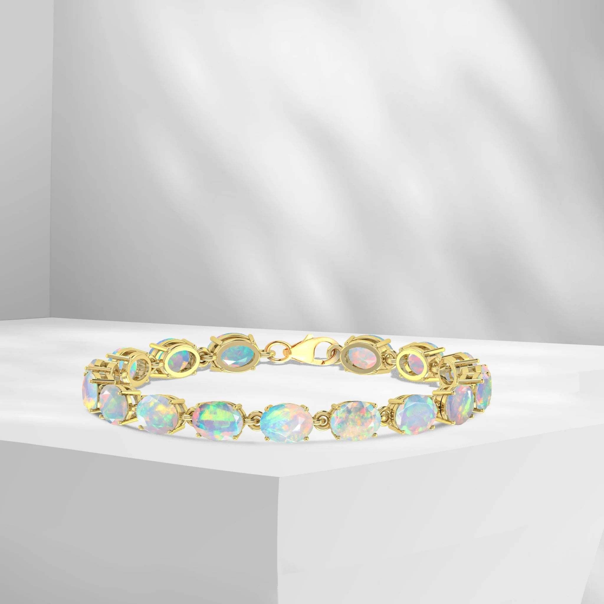 Green Natural Fire Opal Gemstone Tennis Bracelet - Image 8