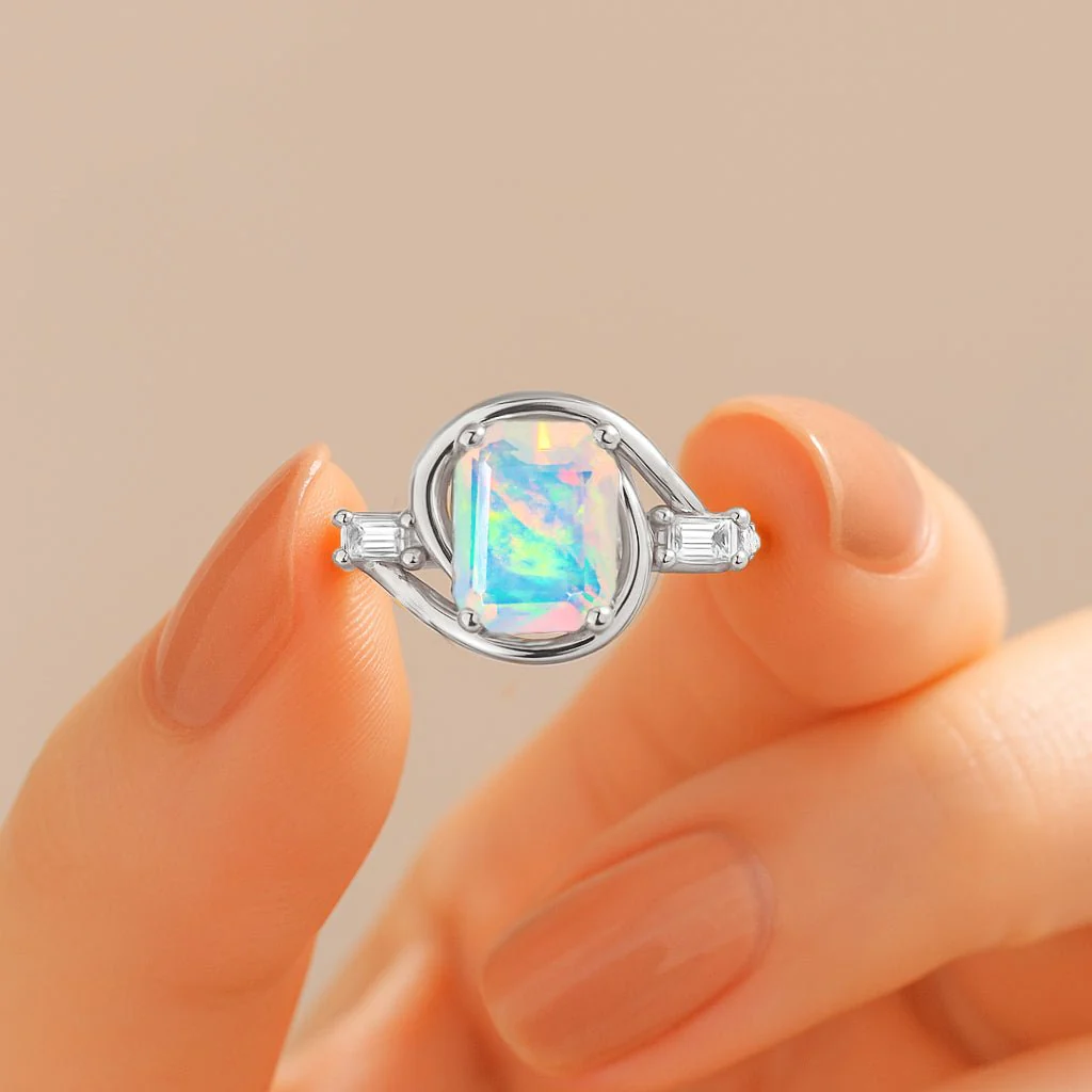 Green Opal Gemstone Ring - Bold Octagon Statement Ring for Women - Image 4