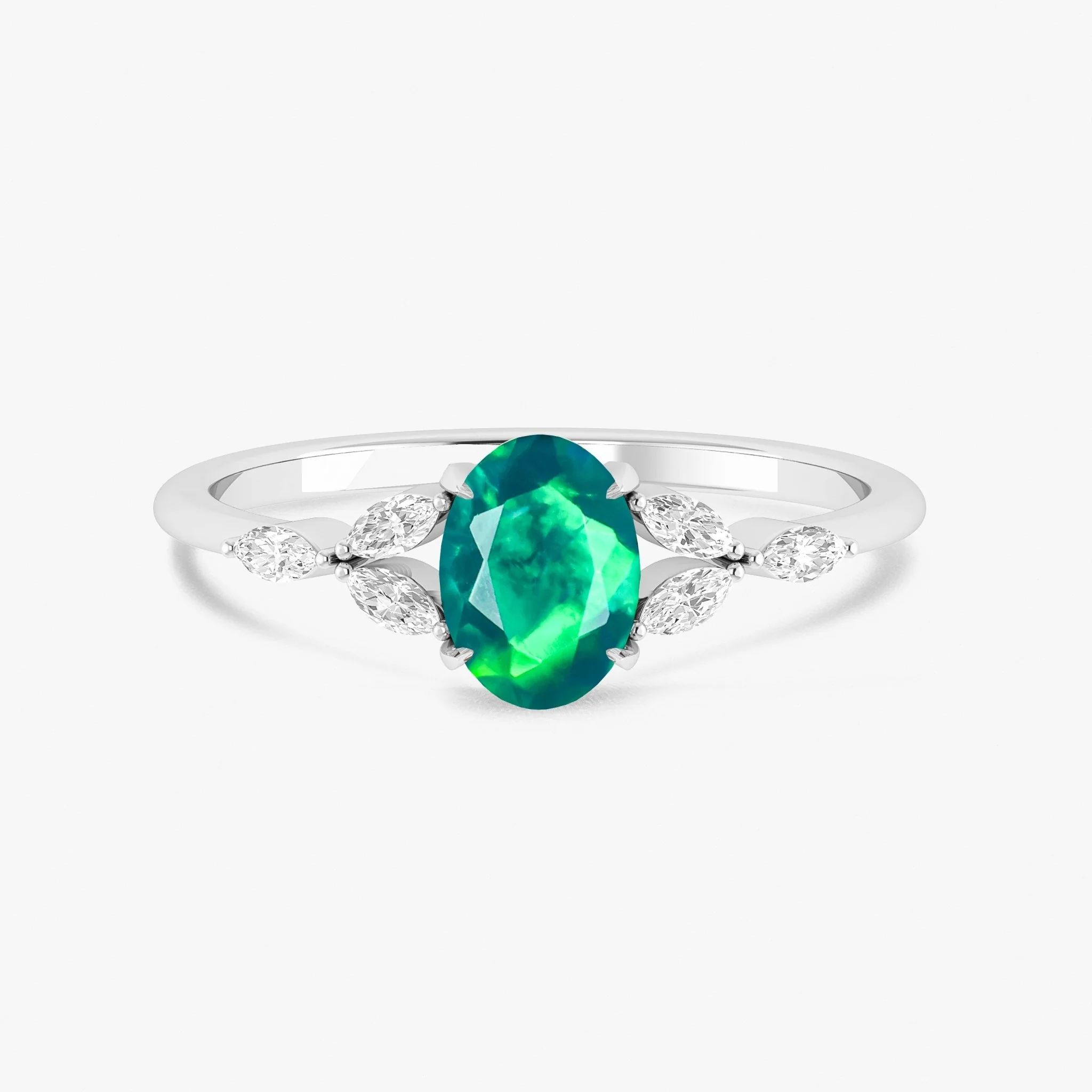 Green Opal Leaf Ring in Silver & Gold
