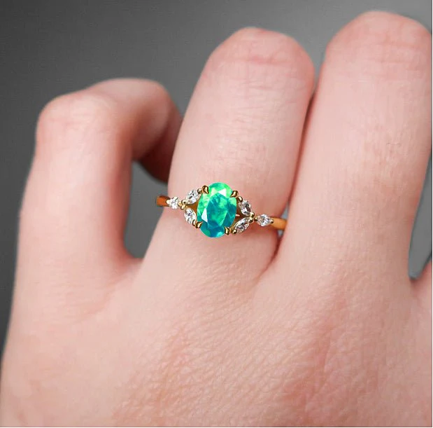 Green Opal Leaf Ring in Silver & Gold - Image 2