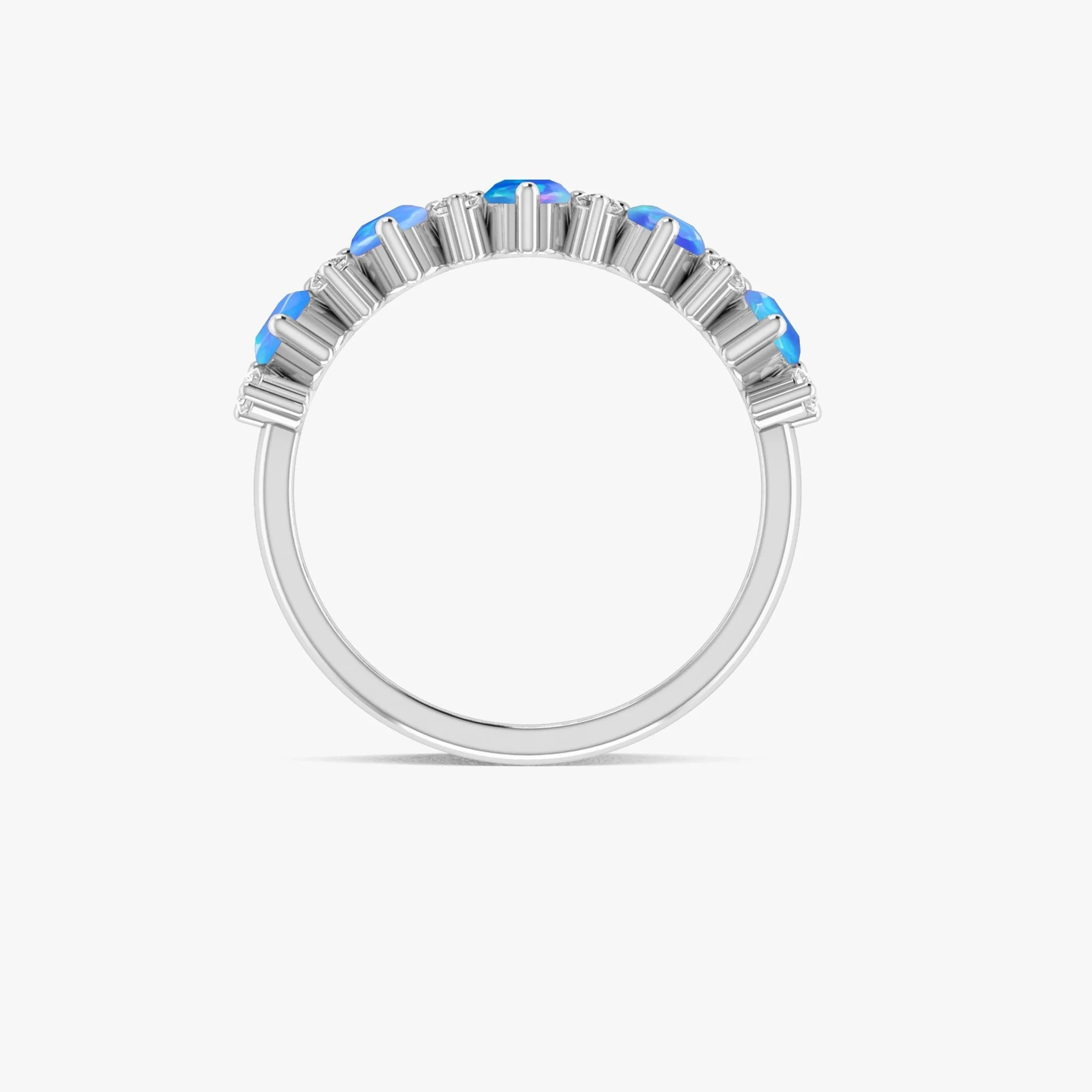 Half Eternity Ring with Natural Blue Opal and White Zircon - Image 4