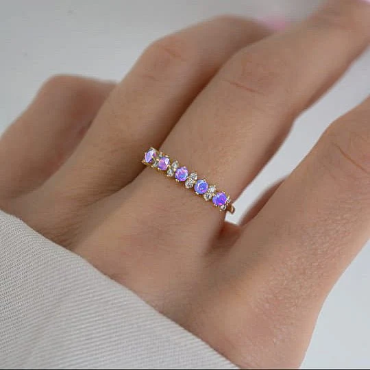 Half Eternity Ring with Natural Lavender Opal and White Zircon - Image 2