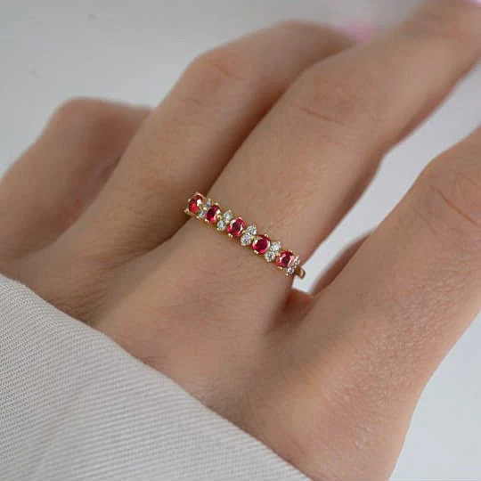 Half Eternity Ring with Natural Ruby and White Zircon - Image 2