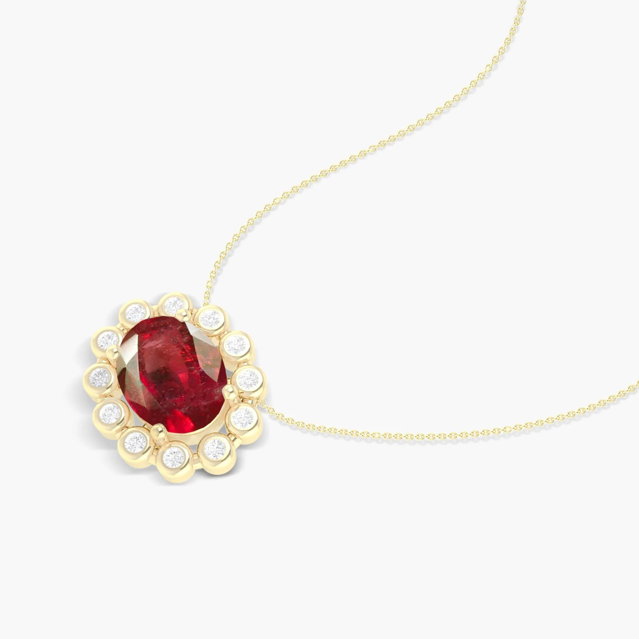 Halo Chain Pendant Necklace with Natural Ruby & White Zircon - Image 4