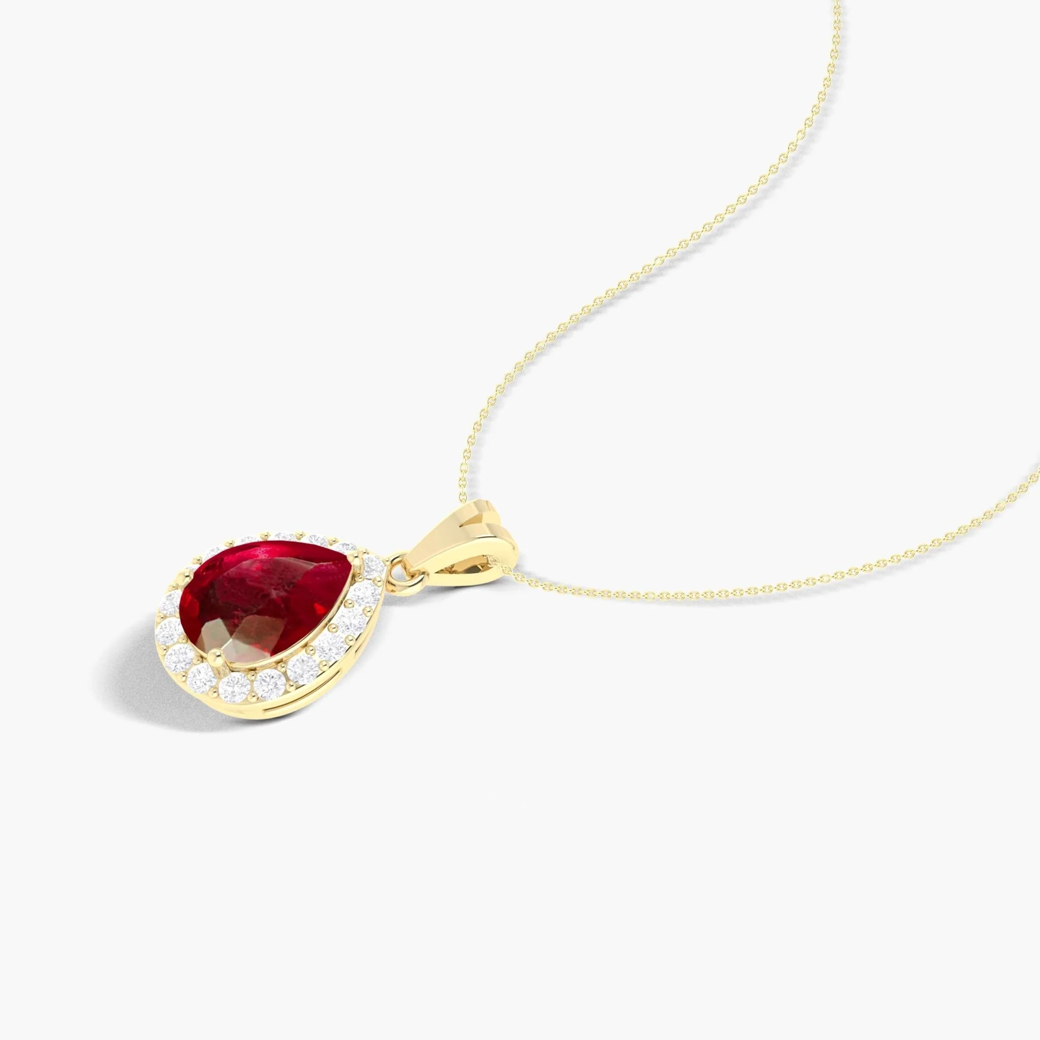 Halo Pendant Chain Necklace with Natural Ruby and White Zircon - Image 4