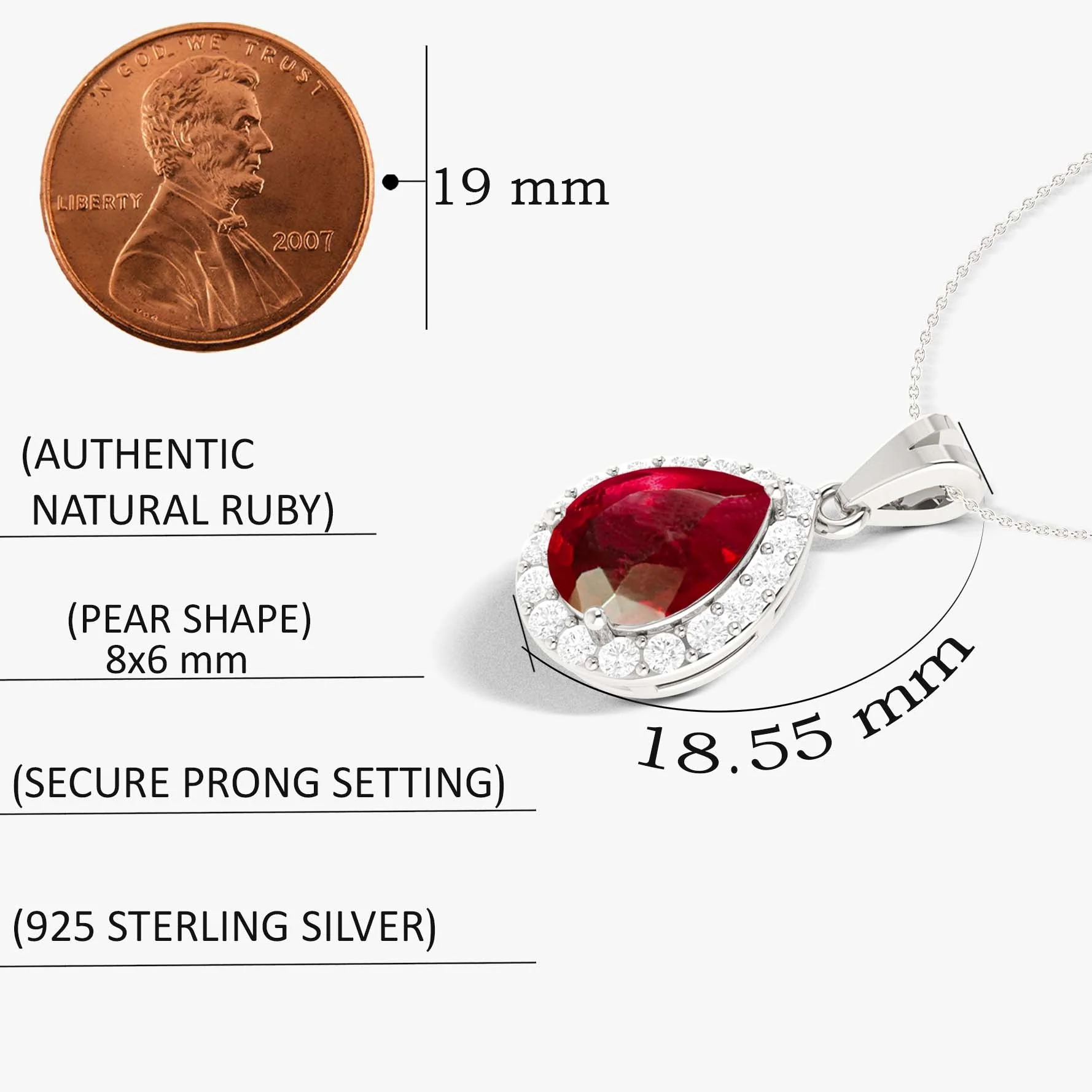 Halo Pendant Chain Necklace with Natural Ruby and White Zircon - Image 5