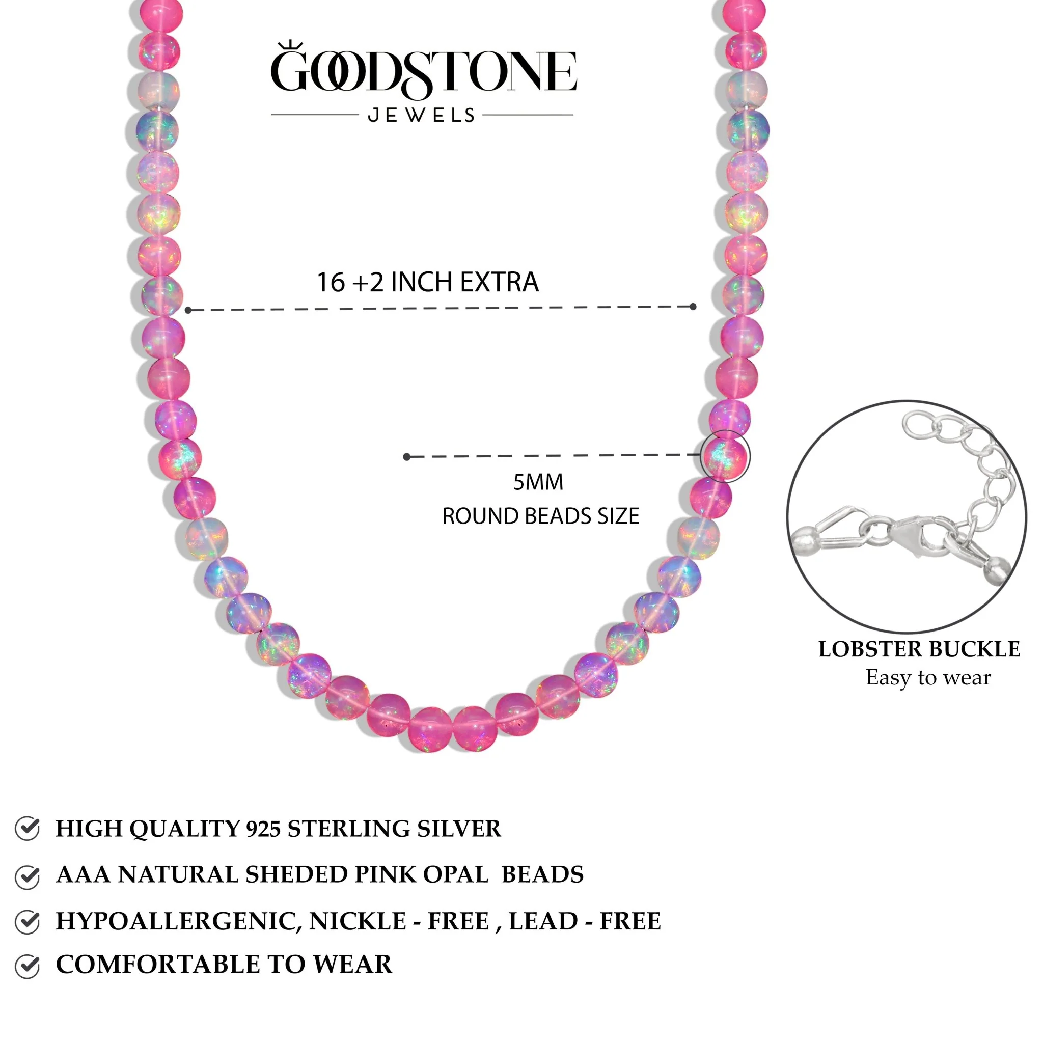Handcrafted Pink Opal Necklace with 14K Gold Clasp - Image 6