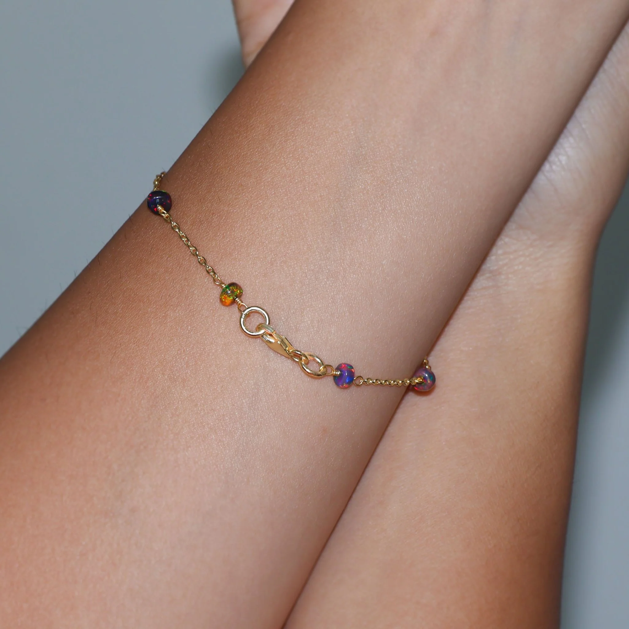 Handcrafted Rondelle black opal beads with chain bracelet - Image 3